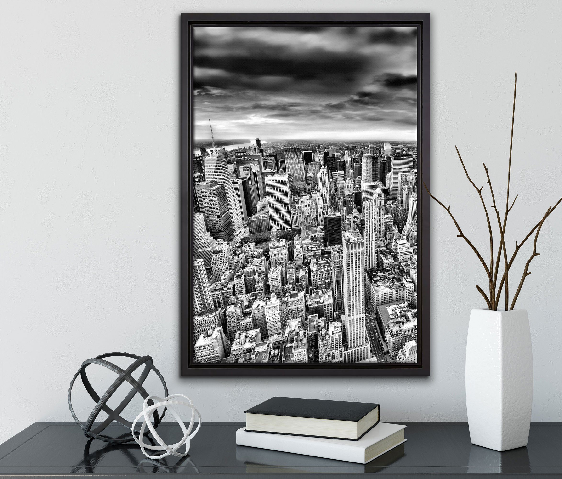 Pixxprint Leinwandbild Skyline New York, (1 St), Leinwandbild in Zackenaufhänger gefasst, Wanddekoration inkl. bespannt, fertig einem Schattenfugen-Bilderrahmen