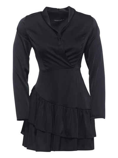 Freshlions Satinkleid Kleid 'Lya' S schwarz Rüschen, Taillentunnelzug