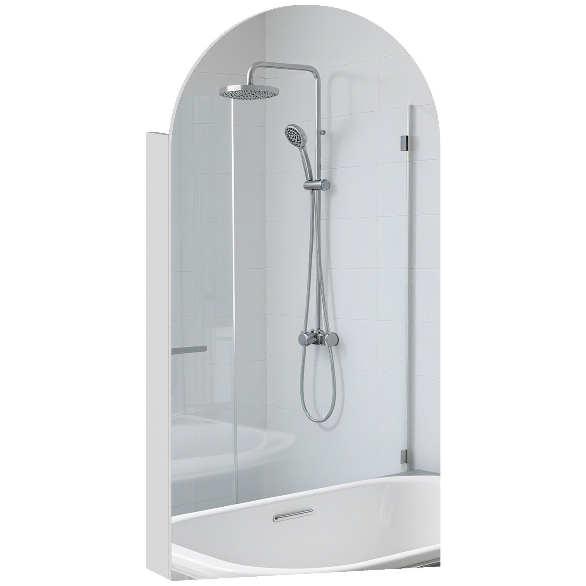 HOMCOM Spiegelschrank Hängender Badschrank mit Regalen (Set, 1-St., Spiegelschrank) Rahmenloser Bogenspiegel, Soft-Close, Glasböden – Bild 2 von 5