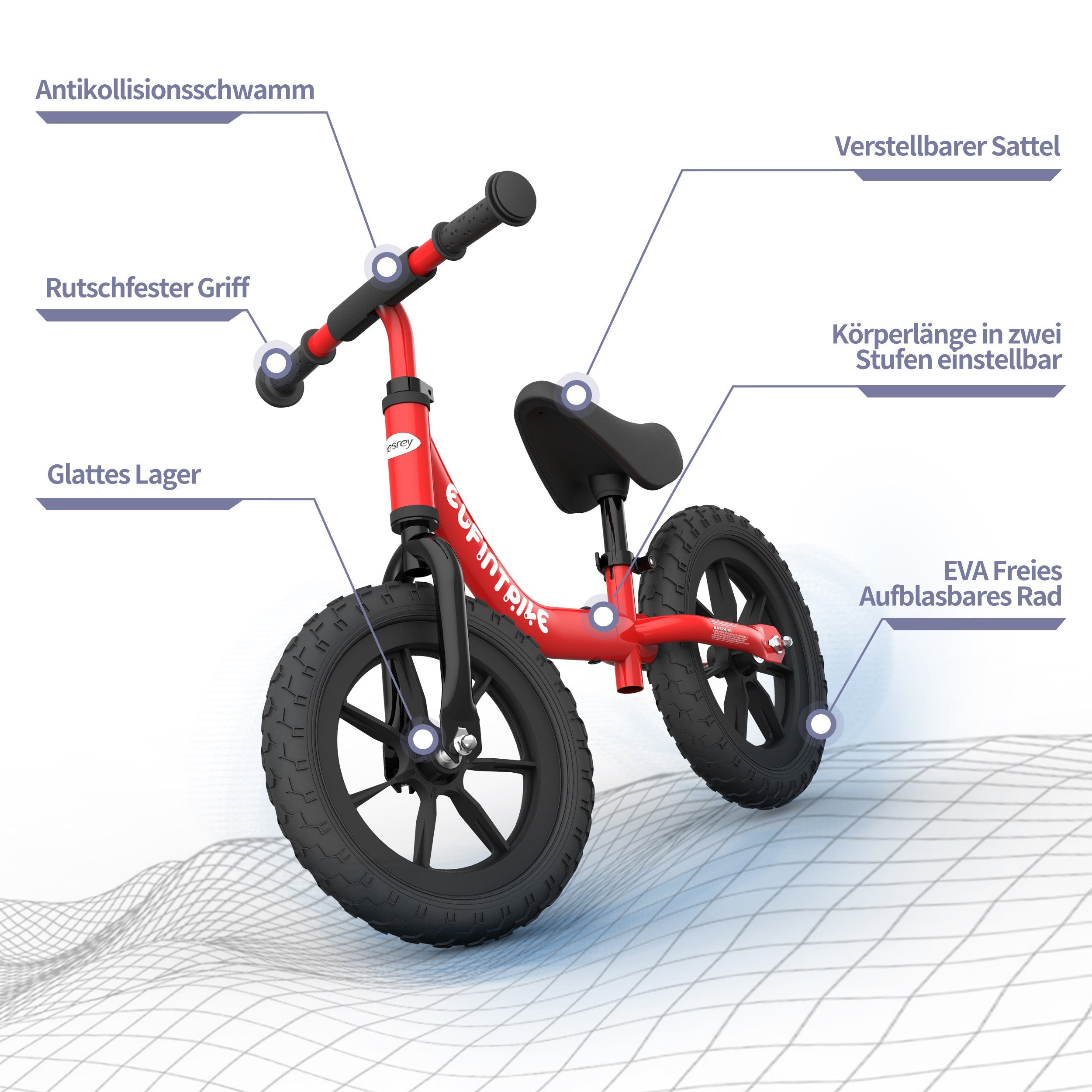 3-in-1 Laufrad Kindelaufrad ab 1-6 Jahre Balance Bike für Kinder Lernlaufrad DE 