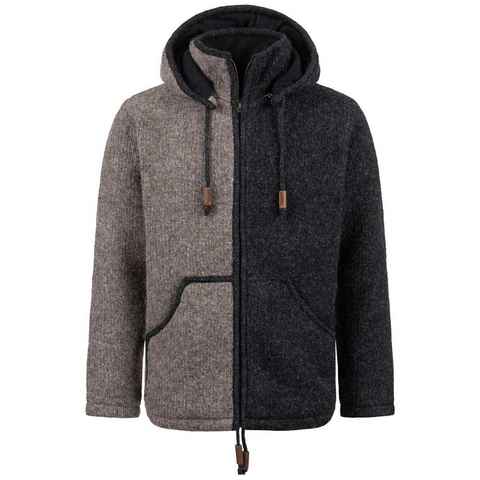 ALMHUBER Strickjacke Herren Strickjacke Schurwolle Nordisch + Kapuze Winterjacke Wolljacke