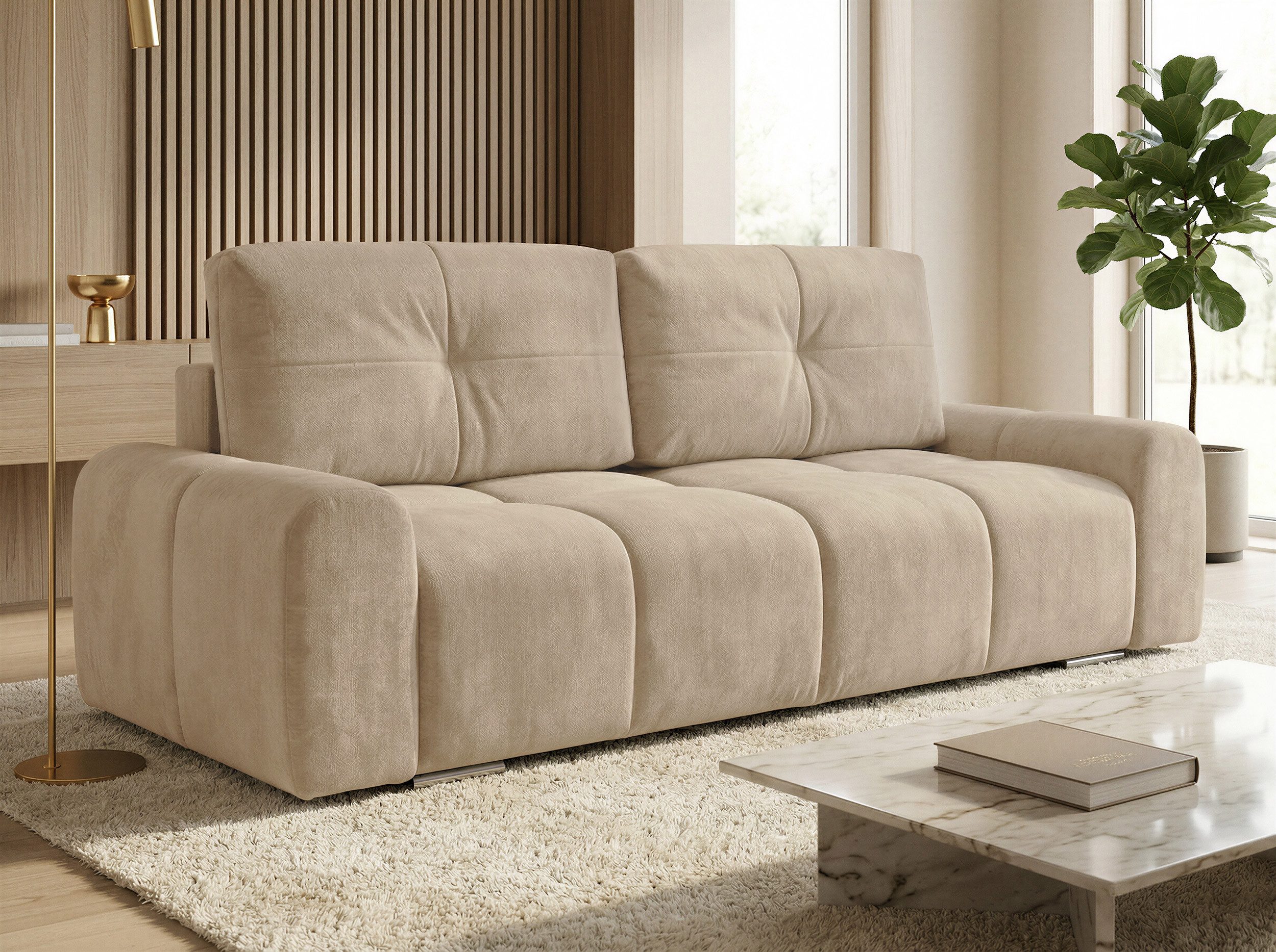 Sofnet Schlafsofa Fluffy, mit Schlaffunktion und Bettkasten, Bonellfederkern, Chenille-Bezug, große Schlaffläche 195x145 cm