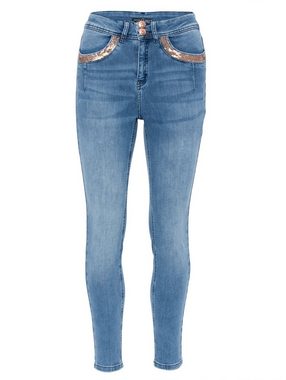 Christian Materne Skinny-fit-Jeans Denim-Hose figurbetont mit Paillettenverzierung