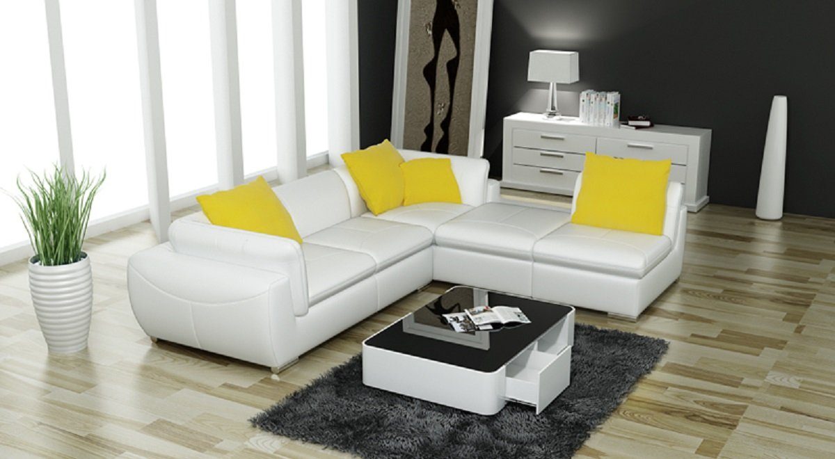 Modern Design Couch Ecksofa, Ecksofa Ledersofa Weiß Wohnlandschaft JVmoebel L-Form Garnitur