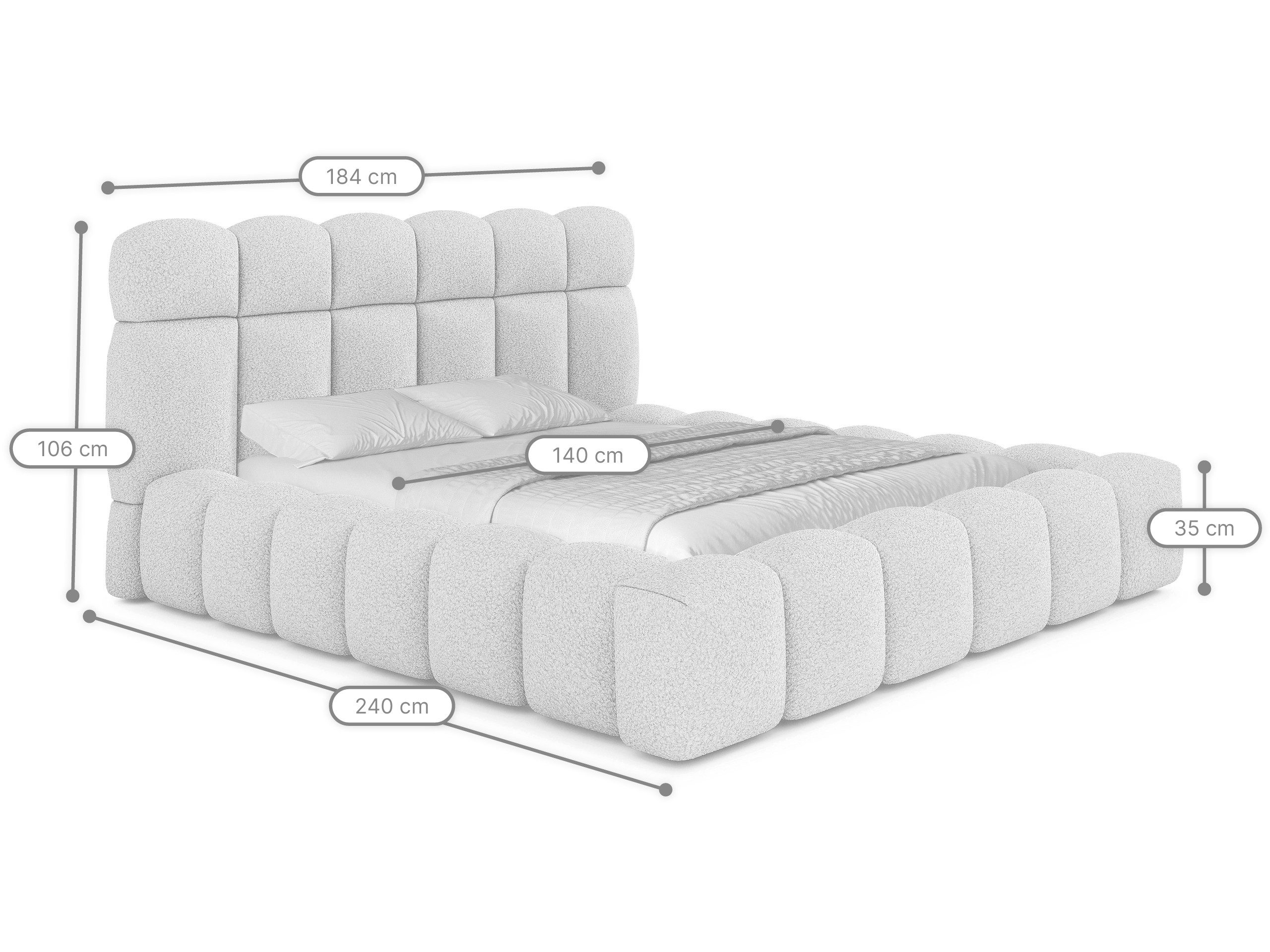 wonello Polsterbett Mira XL 3 (das Original), Bett mit Bettkasten und Lattenrost – eleganter Boucle-Stoff