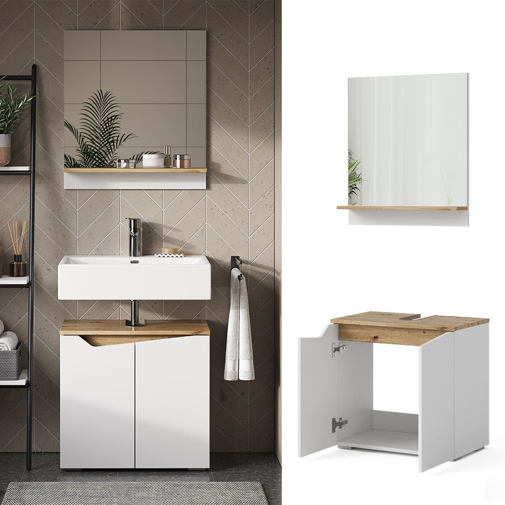 Vicco Badmöbel-Set Marelle, Weiß/Artisan-Eiche, 2 Teile, günstig online kaufen
