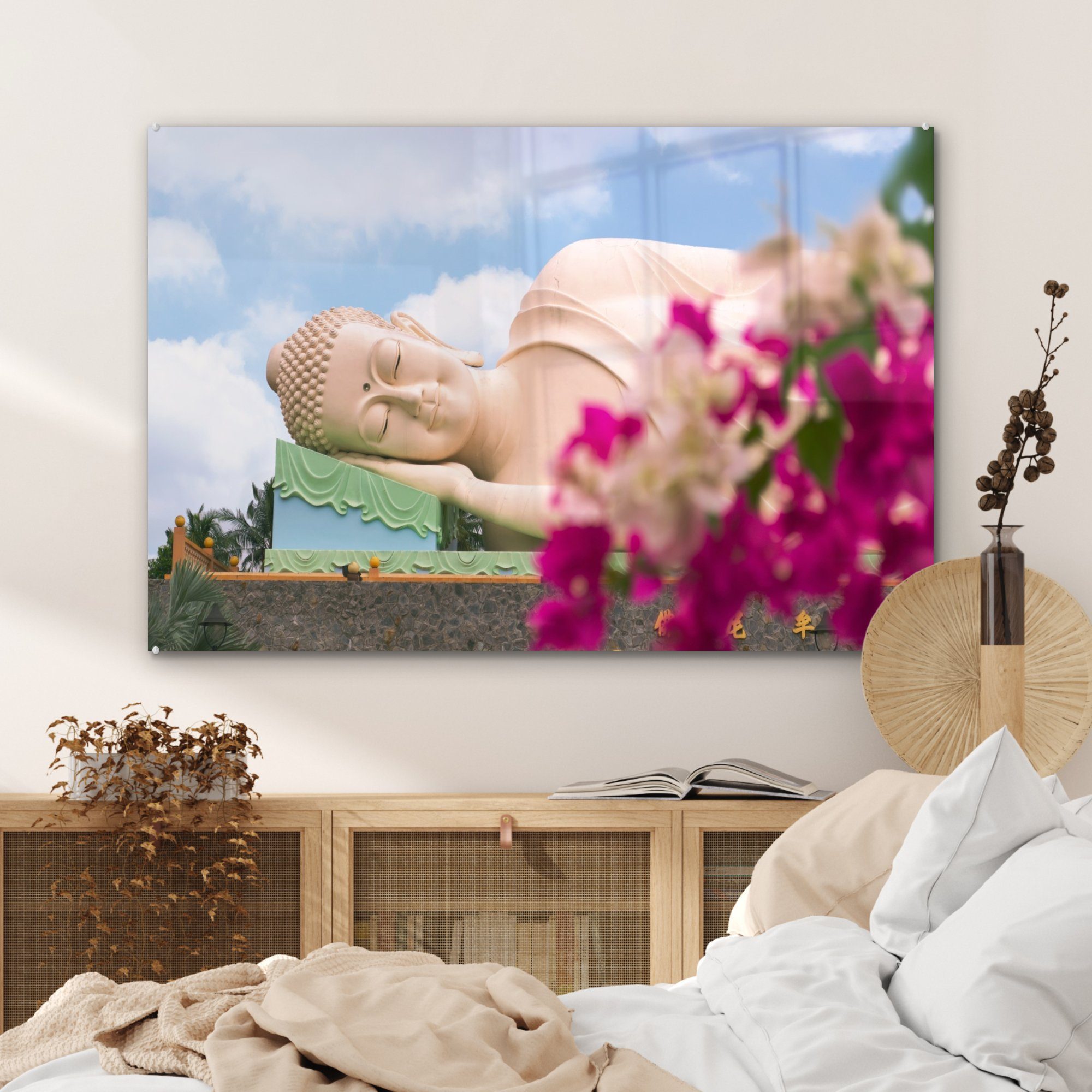 MuchoWow Acrylglasbild Buddha & Schlaf, - Schlafzimmer Wohnzimmer Blumen (1 Acrylglasbilder St), 
