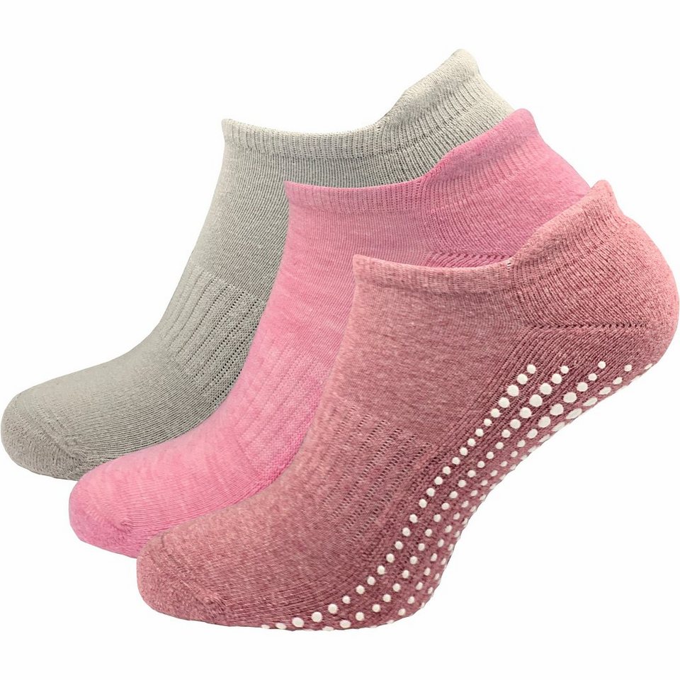 GAWILO ABS-Socken für Damen - Yoga & Pilates Socken - sicherer Halt auf  glatten Böden (3 Paar) - rutschfest - mit hohem Baumwollanteil