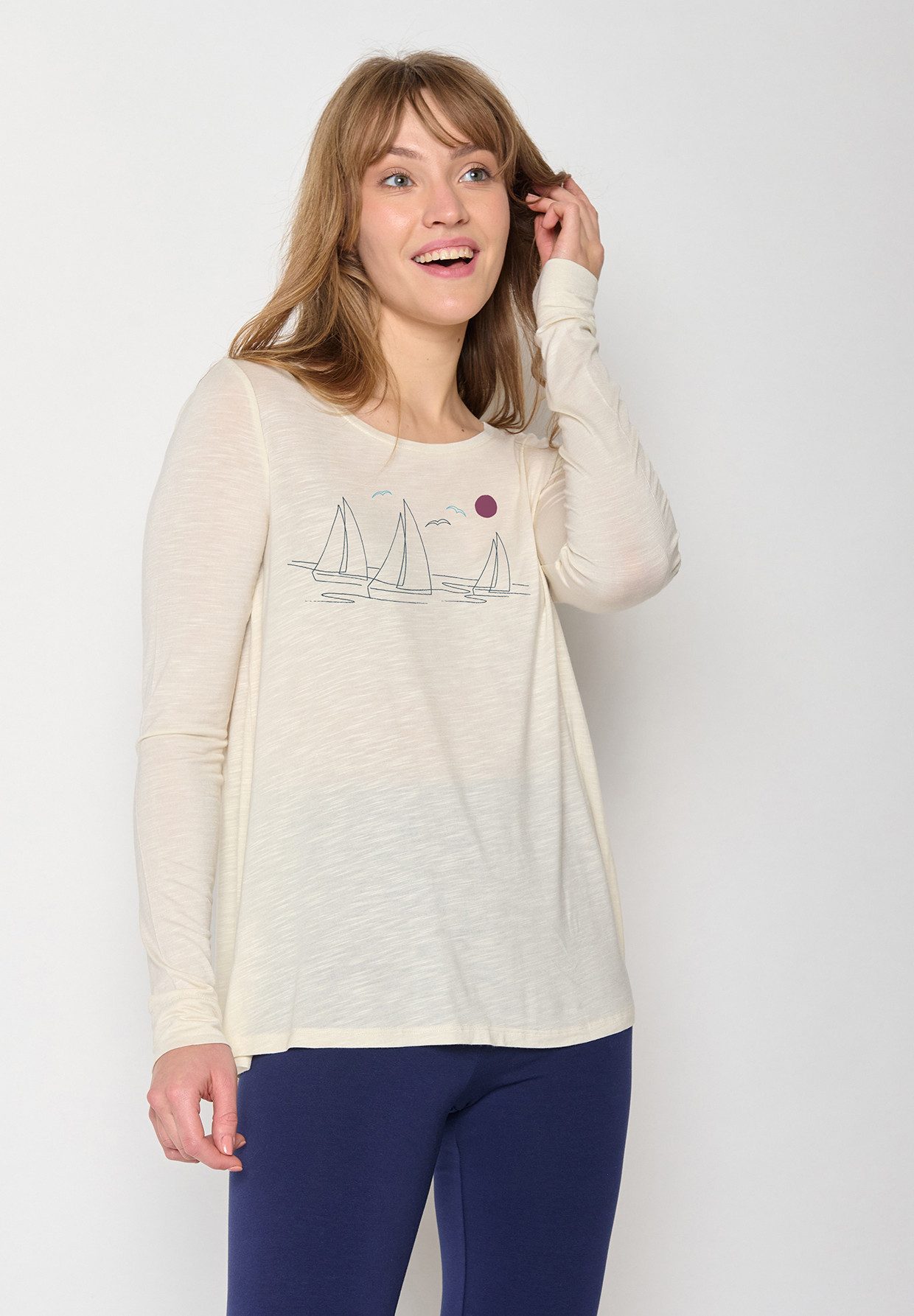 GreenBomb Longsleeve Mind Nature Upwind Motiv Natur (1er-Pack) A Line, schmaler langer Ärmel, weicher Fall, LENZING™ ECOVERO™