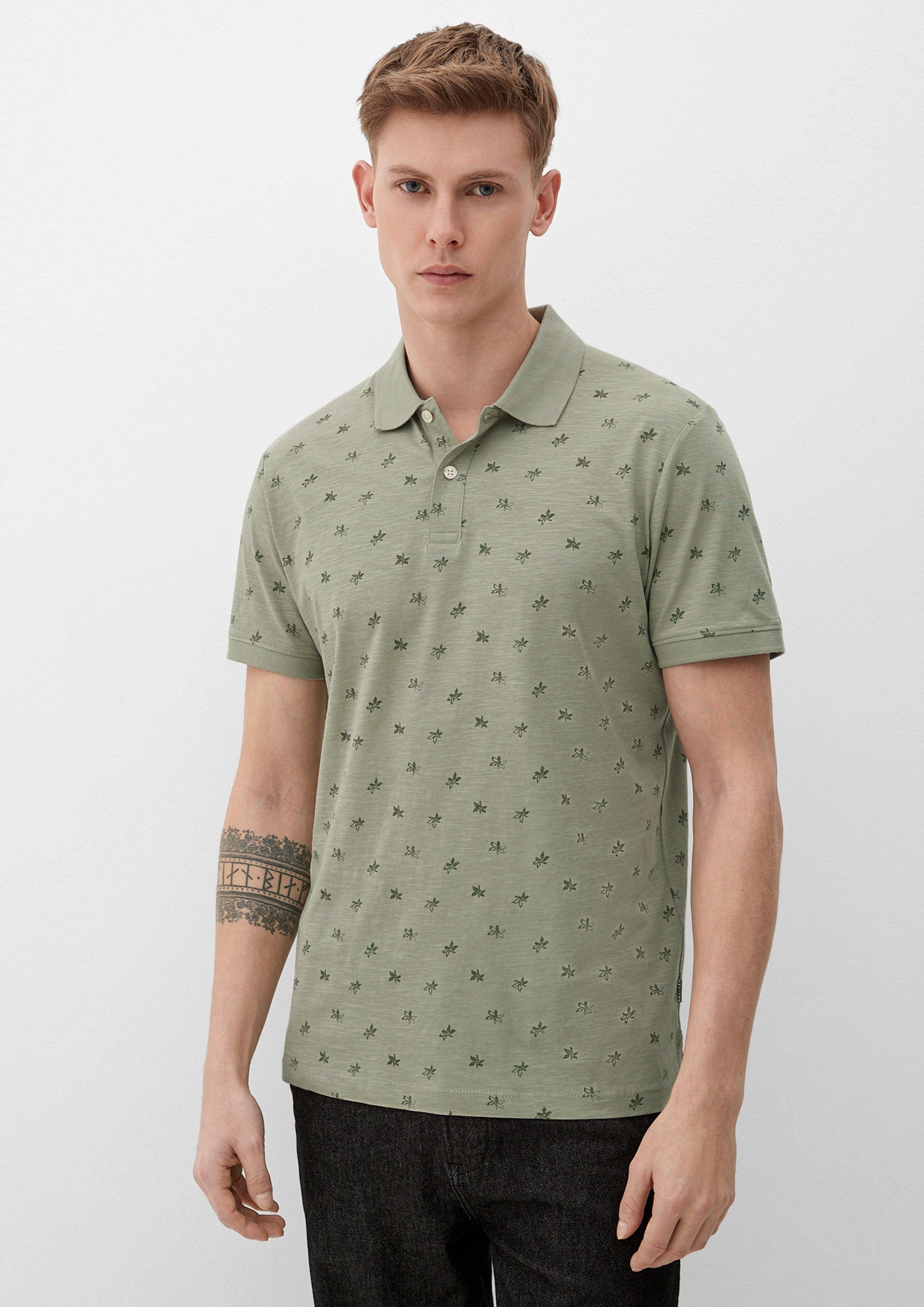 Poloshirt s.Oliver Allover-Print olivgrün Poloshirt mit