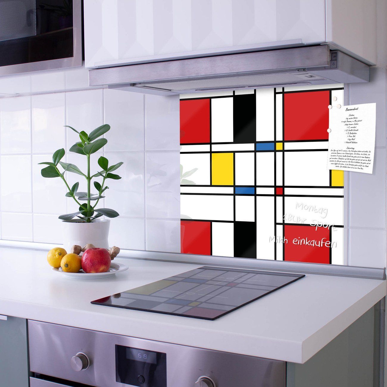 banjado Küchenrückwand Küchenrückwand Rot Gelb Kreidestift) 1 Glas, inklusive 4 (gehärtetes & Magnete Blau