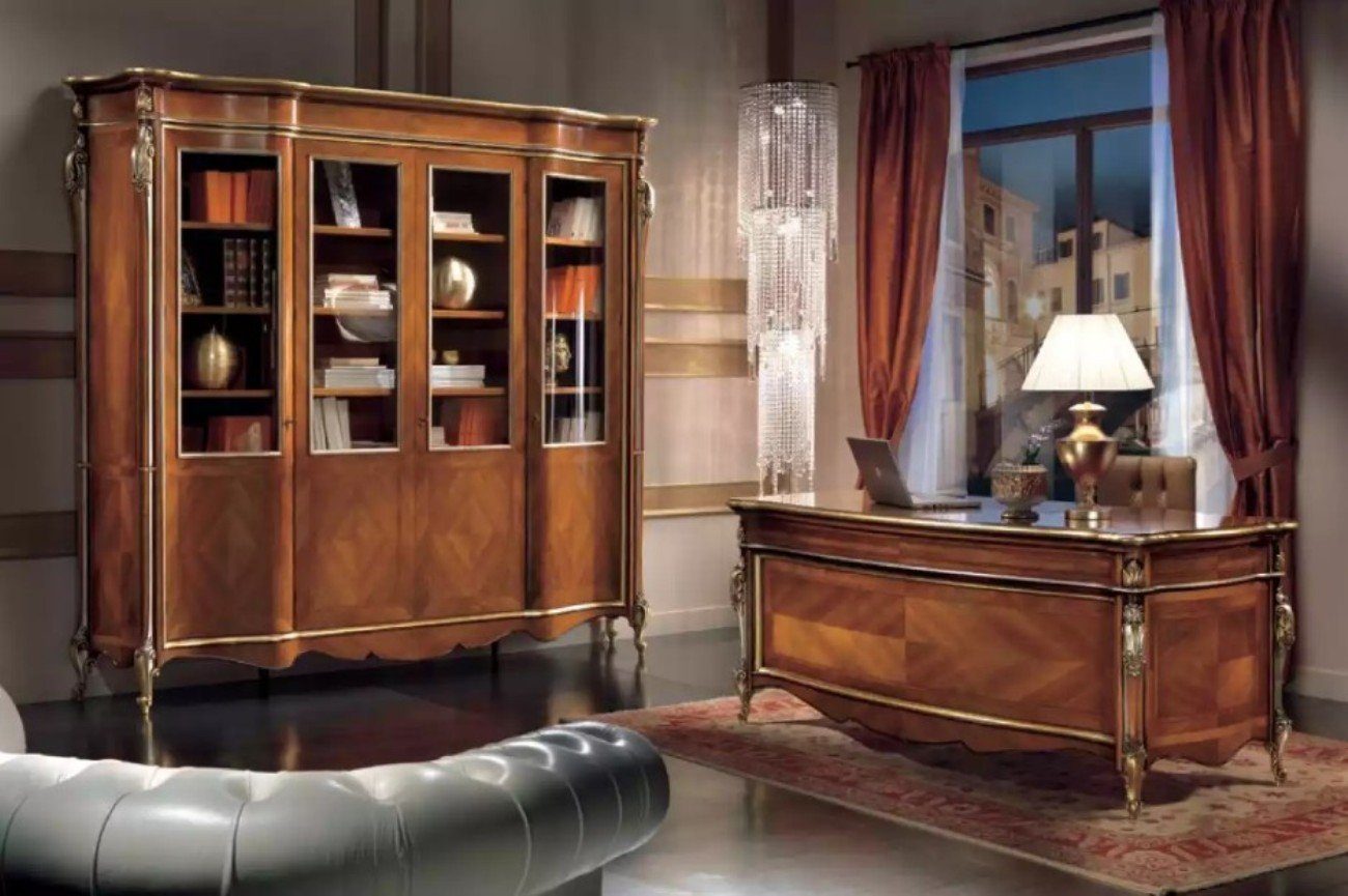 JVmoebel Schreibtisch Büro Schreibtisch Komplettes Set Möbel Luxus Italien Tisch 2tlg. (2-St., 1x Schreibtisch + 1x Bücherregal), Made in Europa