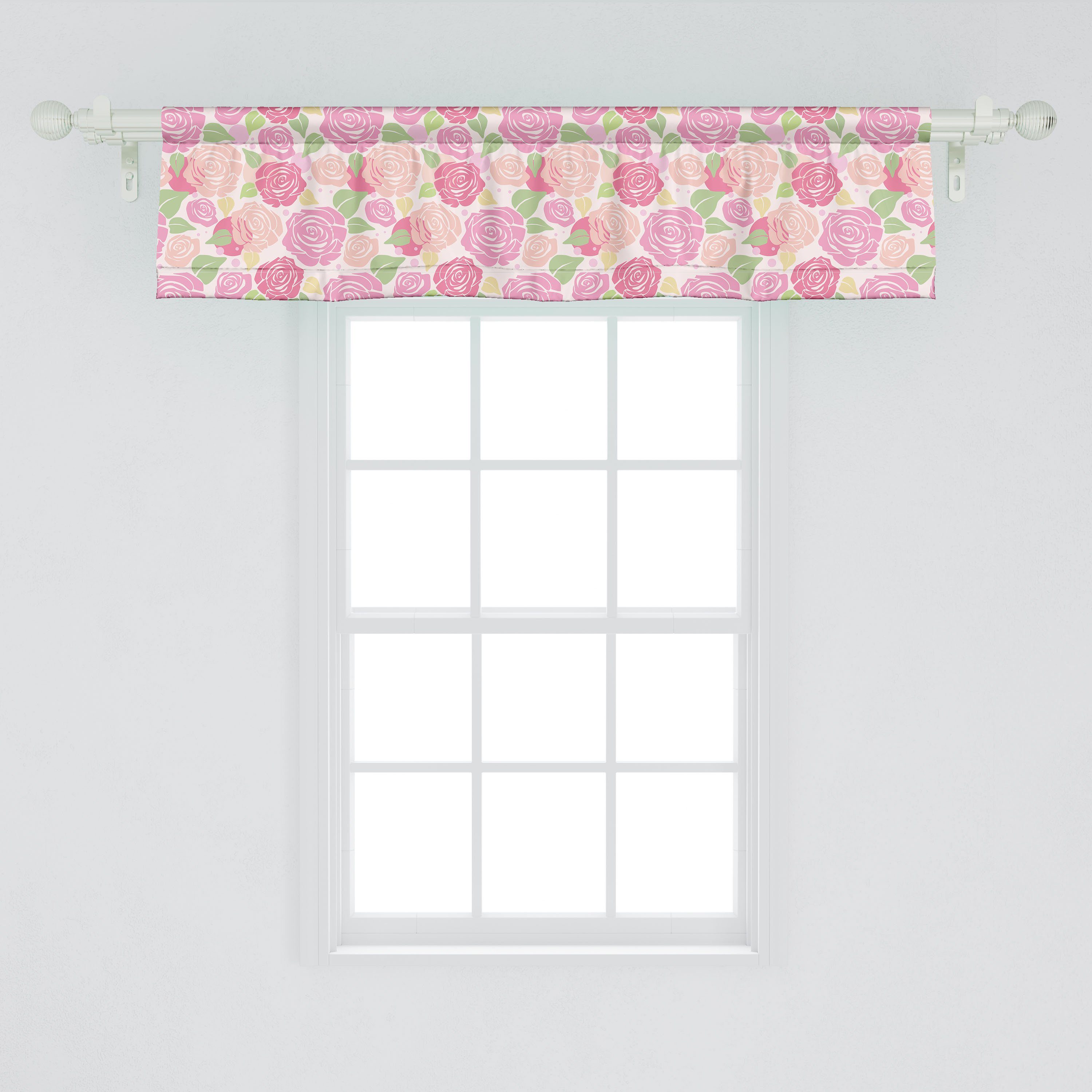 Scheibengardine Vorhang Volant für Küche Stangentasche, Romantische Blumen-Tupfen Schlafzimmer mit Rose Dekor Abakuhaus, Microfaser