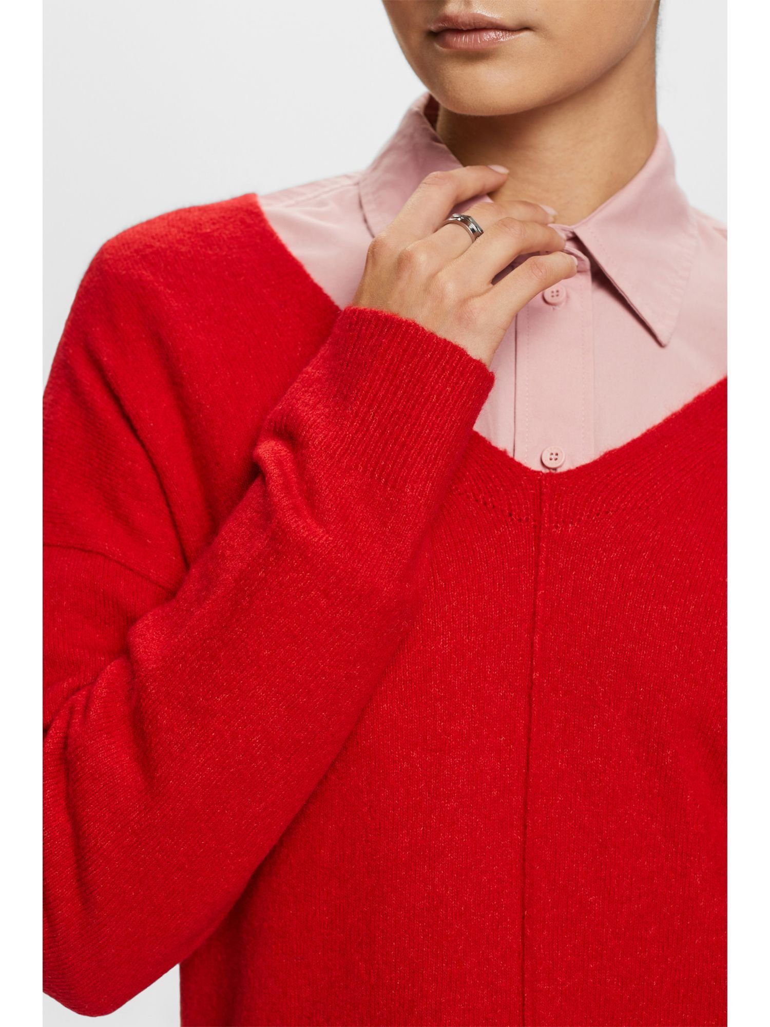 DARK V-Ausschnitt Wollmix-Pullover RED mit V-Ausschnitt-Pullover Esprit