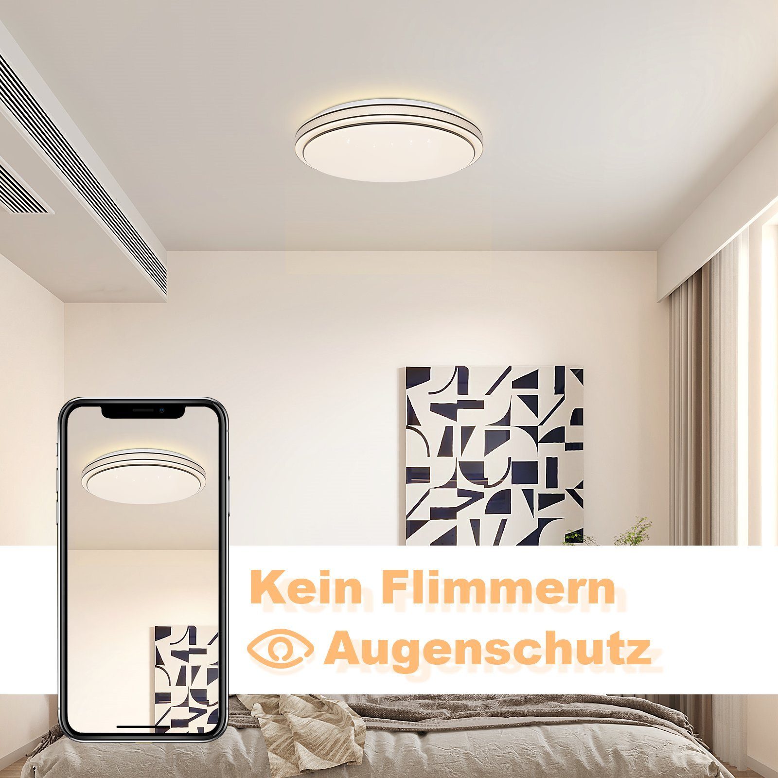 ZMH LED Deckenleuchte Wohnzimmer Ø18/27 Modern Küchenlampe Flur Schlafzimmer, LED fest integriert, Dimmbar, Warmweiß-Neutralweiß-Kaltweiß, 23W, IR-CCT, dimmbar, – Bild 4 von 5