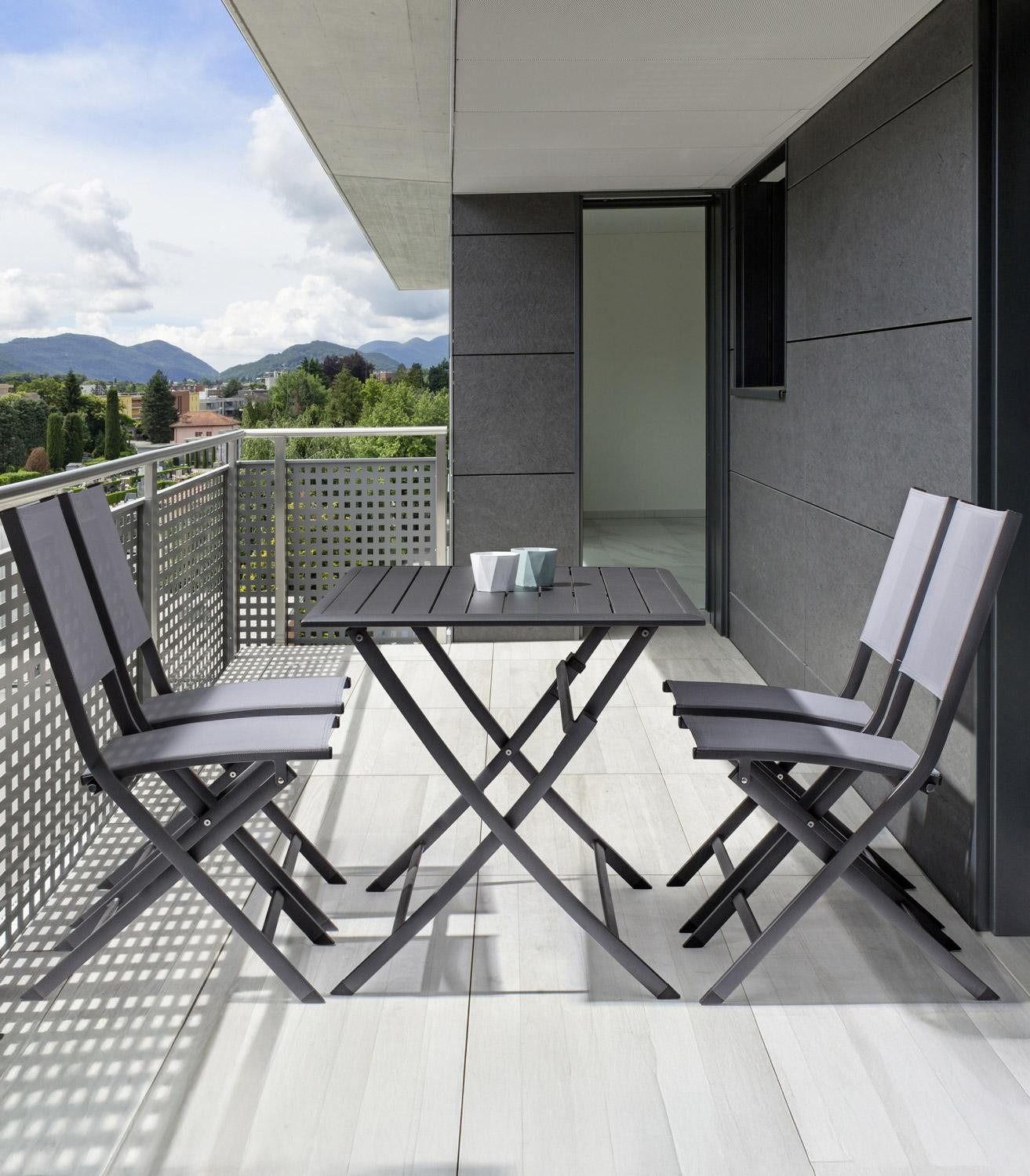 Bizzotto Gartenstuhl HILDE, 4er Set, Anthrazit, Aluminium, Textilen, Klappbar, B 48 x H 82,5 x T 55,5 cm