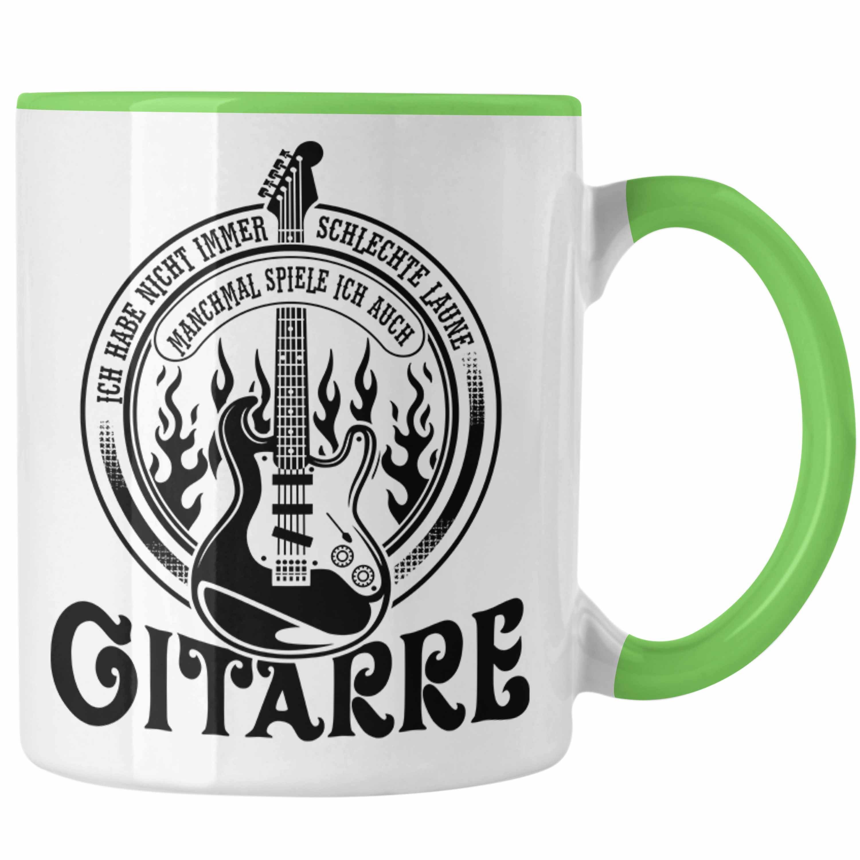 Geschenk Kaffee-Bech Gitarrenspieler Trendation Tasse Grün Tasse Spruch Geschenkidee Gitarre