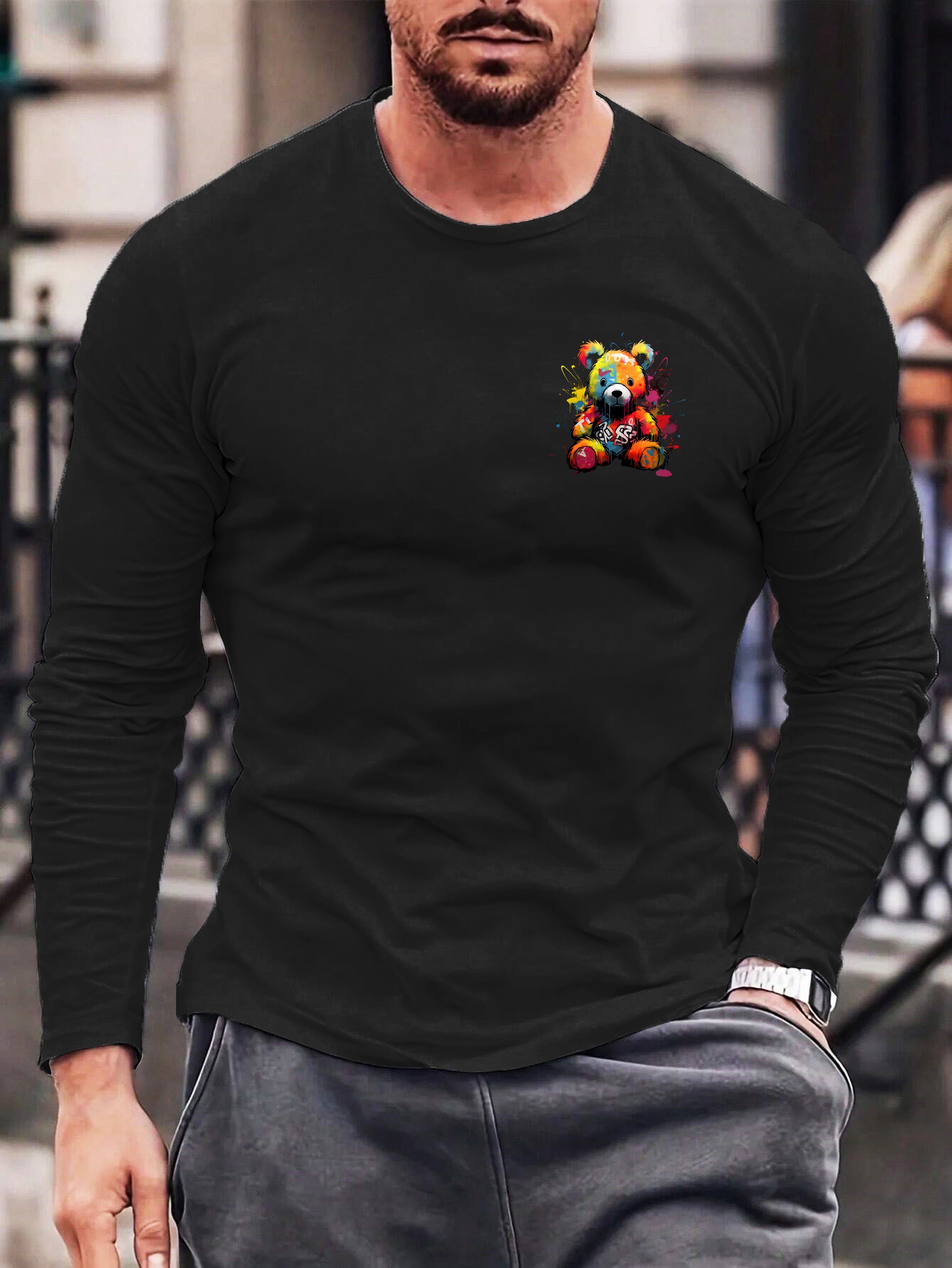 Langarmshirt Herren Langarmshirt Rundhals Basic Teddybär Bär