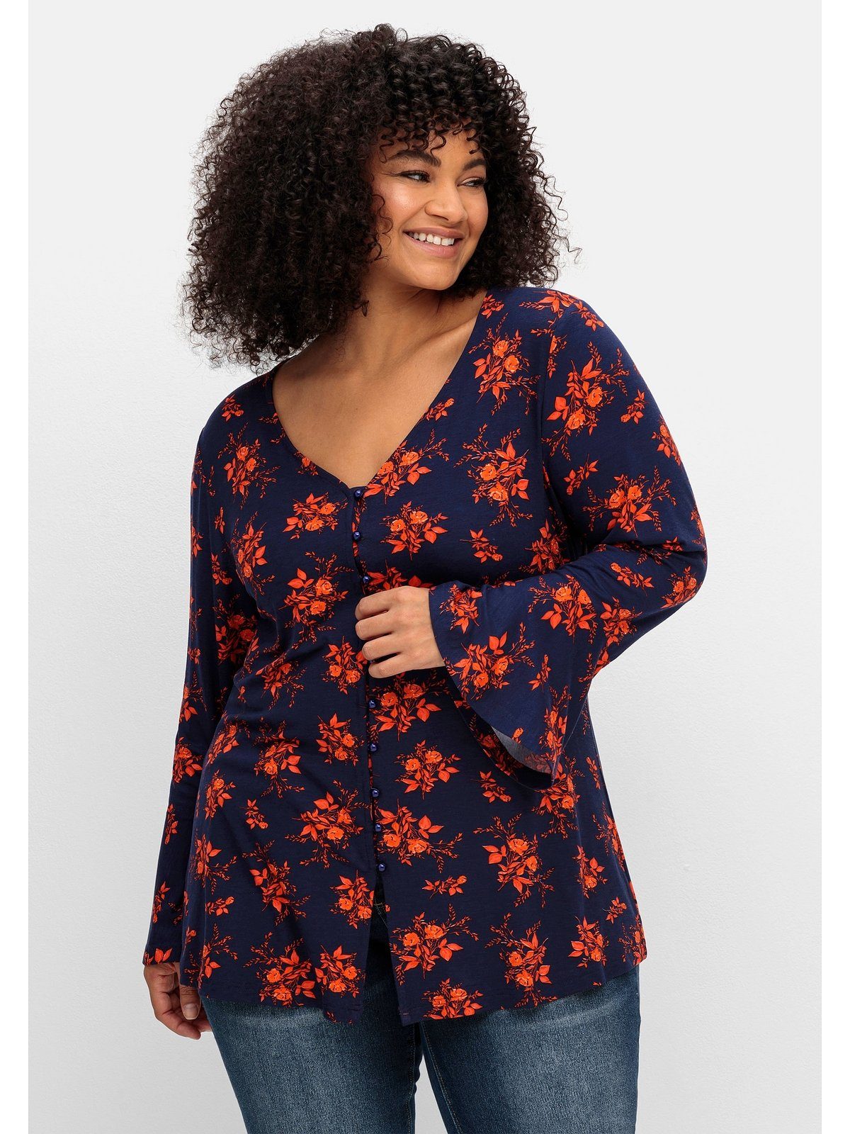 sheego by Joe Browns Langarmshirt Große Größen mit Biesen und Volantärmeln