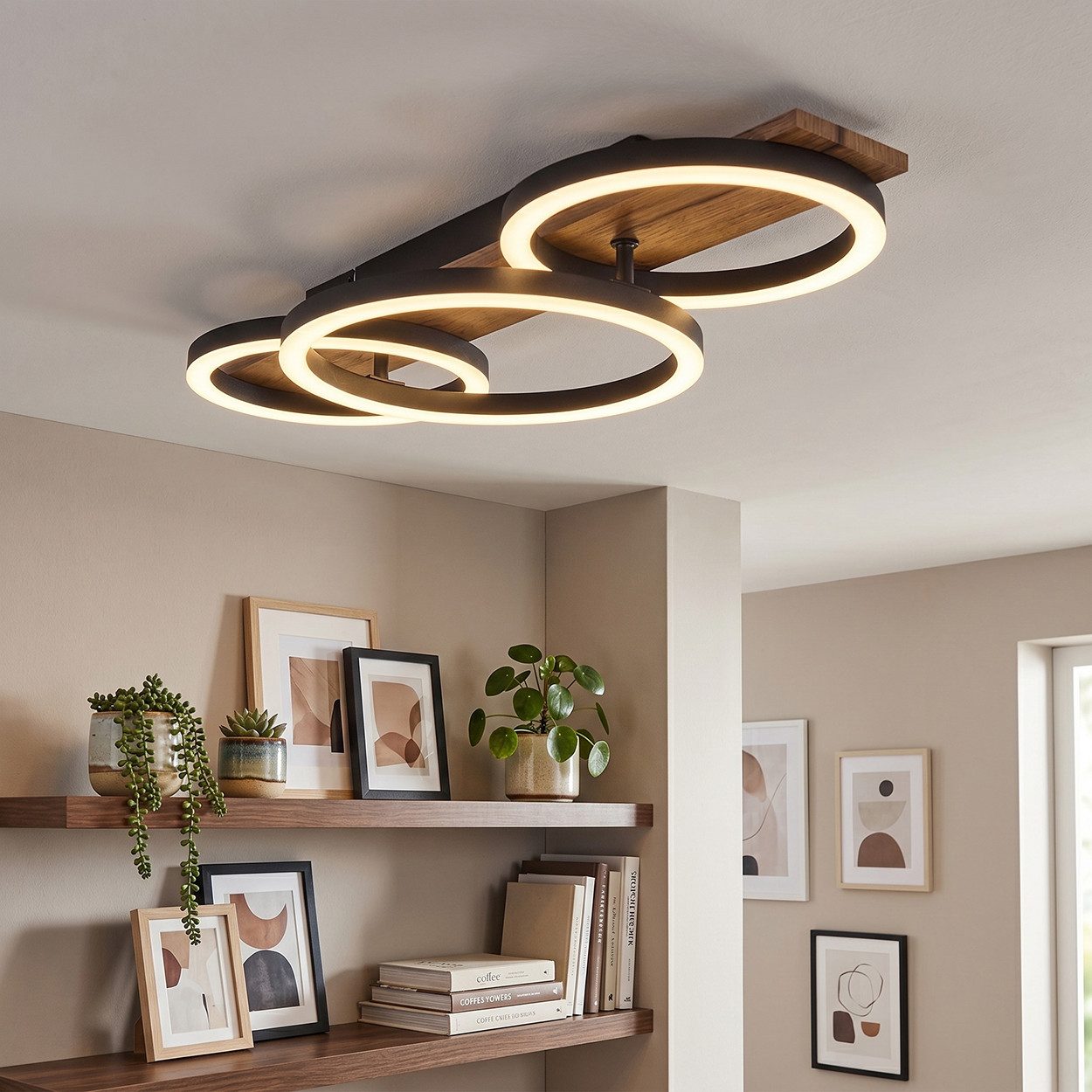 hofstein Deckenleuchte Deckenlampe aus Metall/MDF/Kunststoff in Schwarz/Holzoptik/Braun/Weiß, ohne Leuchtmittel, moderne Deckenleuchte, 24 Watt, 3000 Kelvin