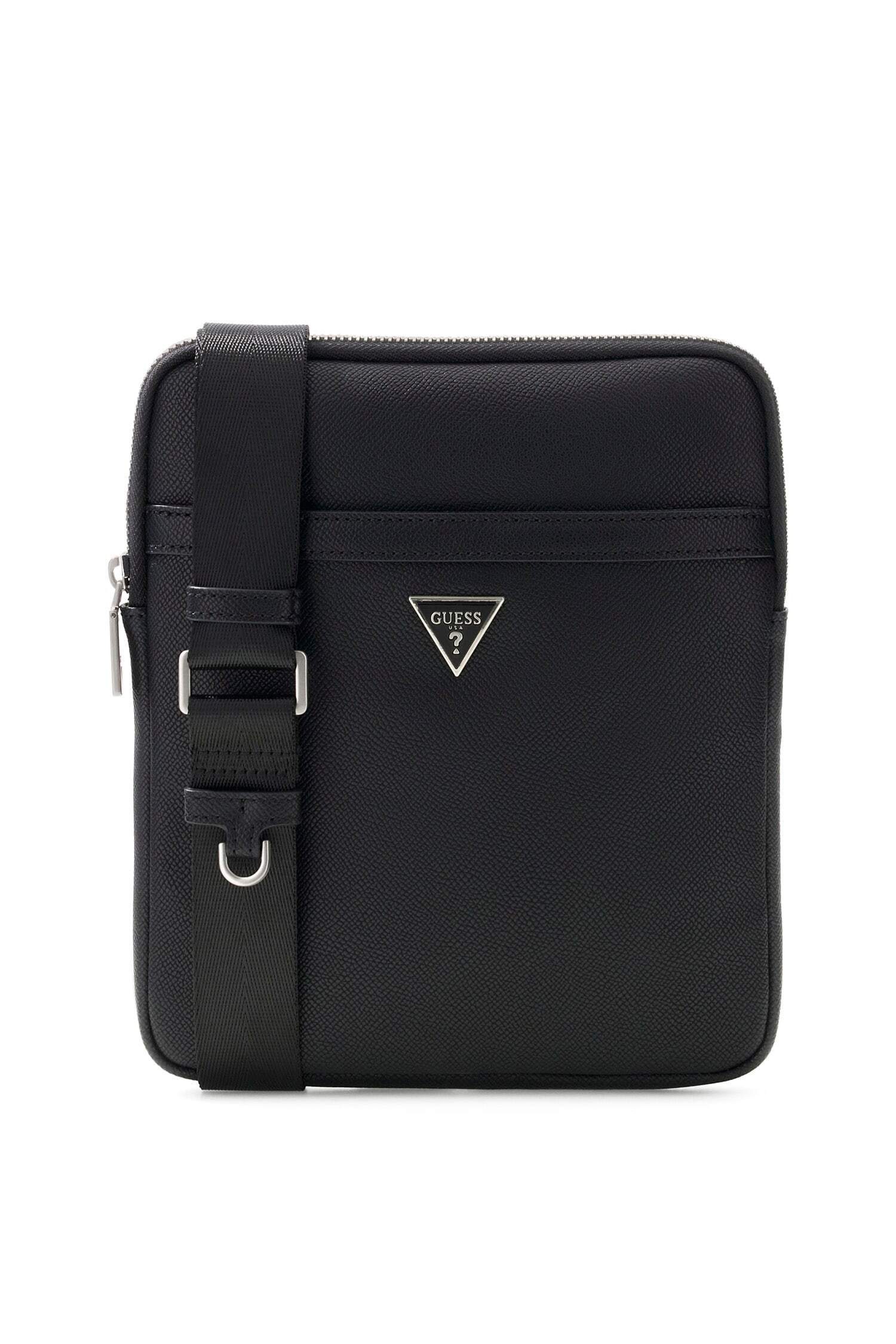 Guess Mini Bag MILANO CROSSBODY FLAT, Herren Umhängetasche, Schultertasche, Body Bag mit Dreiecks-Logo