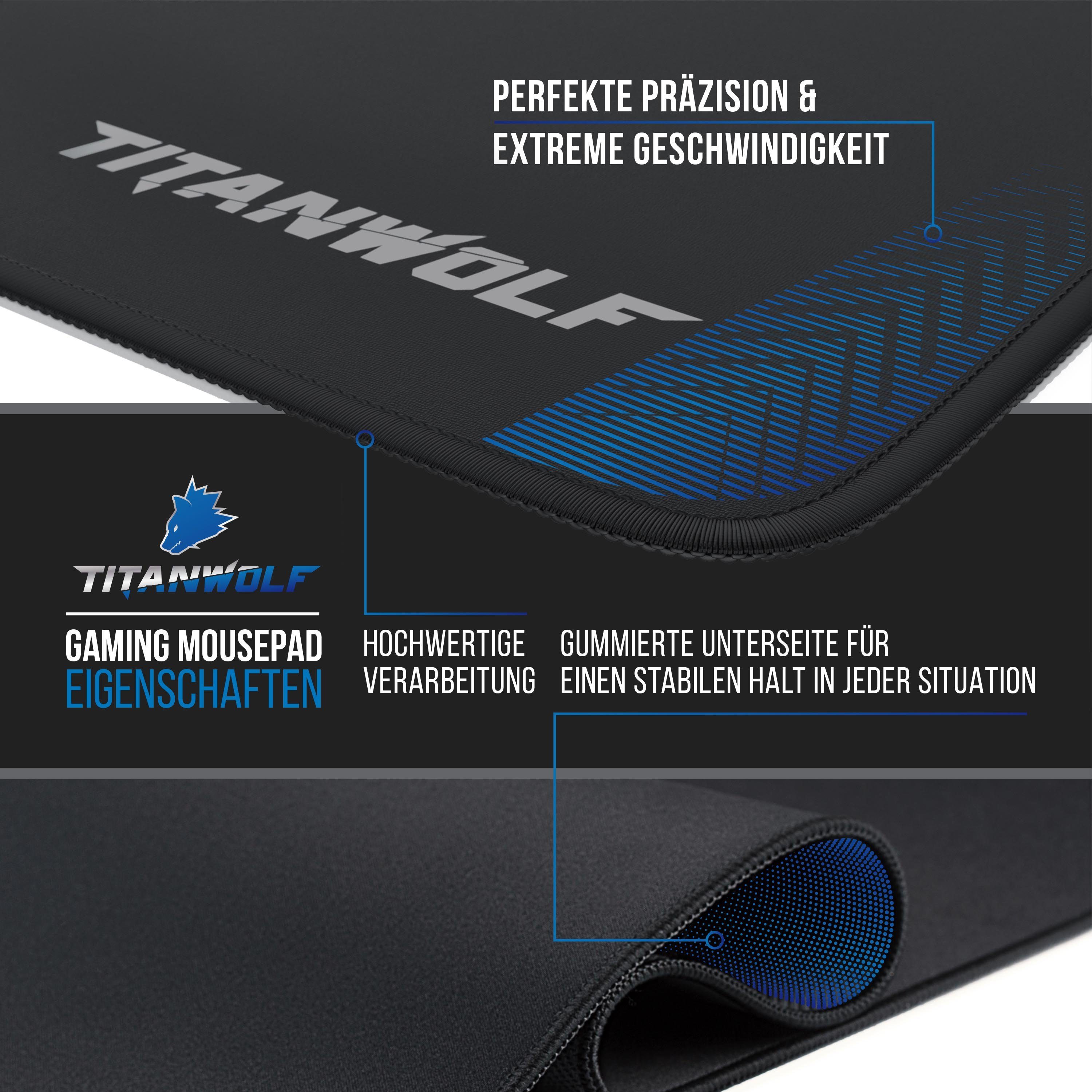 Titanwolf Gaming Mauspad Speed Mousepad 350 x 250 x 3 mm, Tischunterlage, strapazierfähig, rutschfest, abwaschbar, Geschwindigkeit & Präzision, schwarz