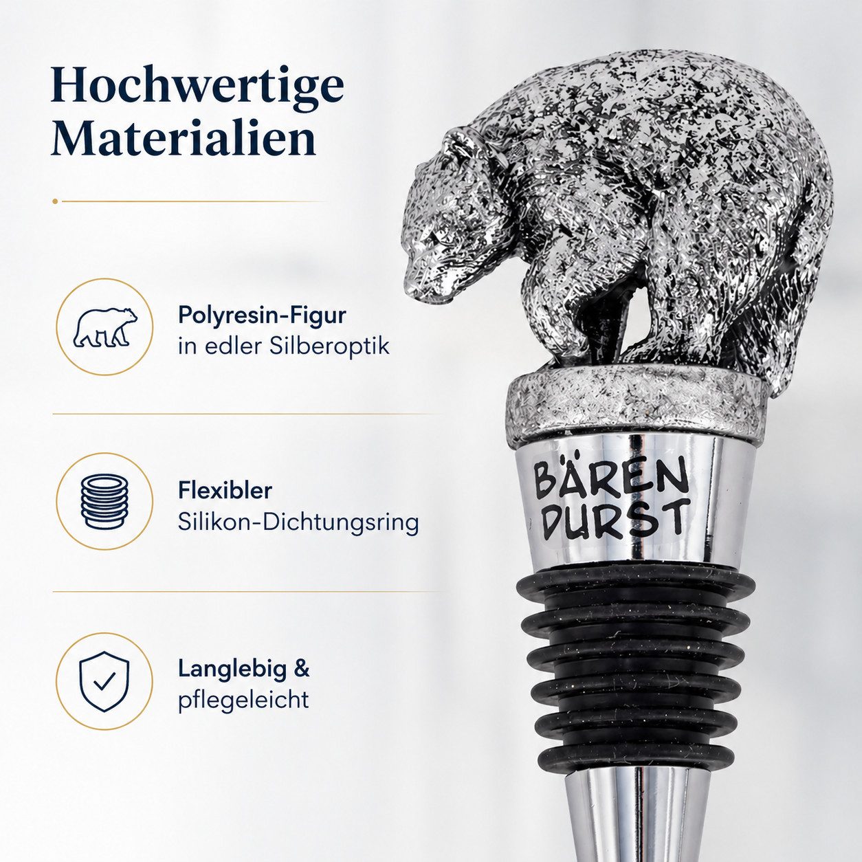 Gehlmann Flaschenverschluss Weinflaschenverschluss Bär - Silber