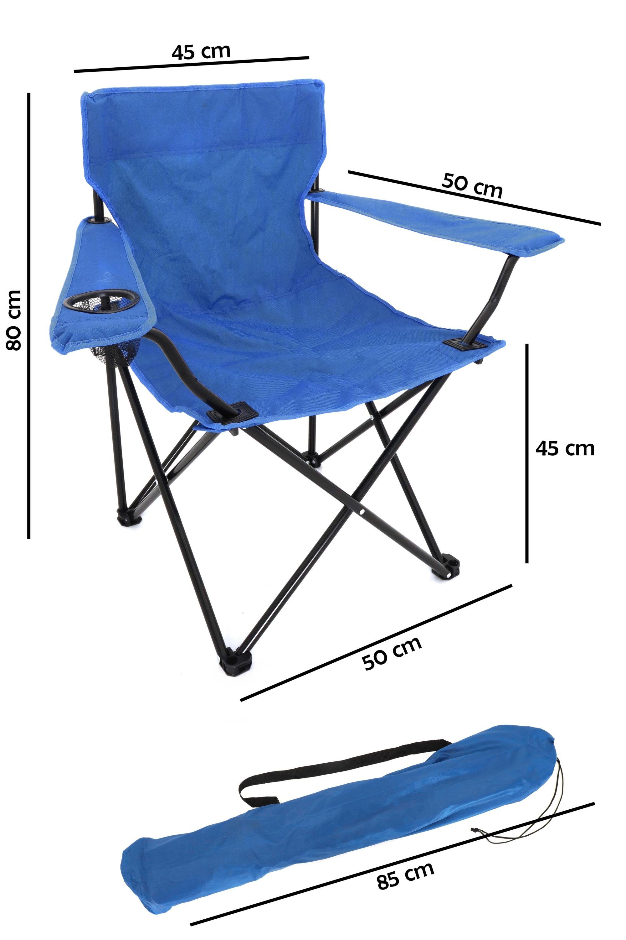 100kg Set mit 80cm & Getränkehalter Tragetasche bis Set belastbar, für Campingstuhl Urlaub, 2er blau, Reise, 50 * leicht, 2er ELLUG Camping, Campingsessel 50 Angeln, Anglerstuhl klappbar * Festival,