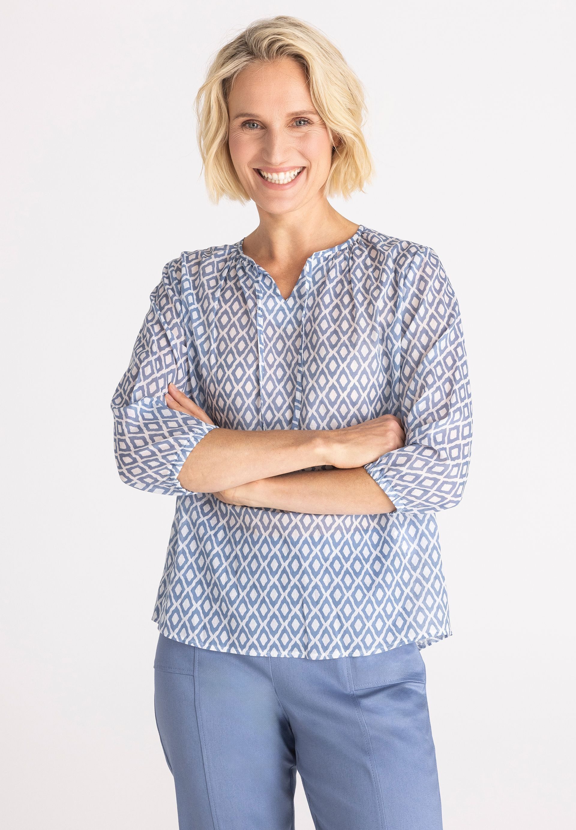FRANK WALDER Klassische Bluse mit Bindeband