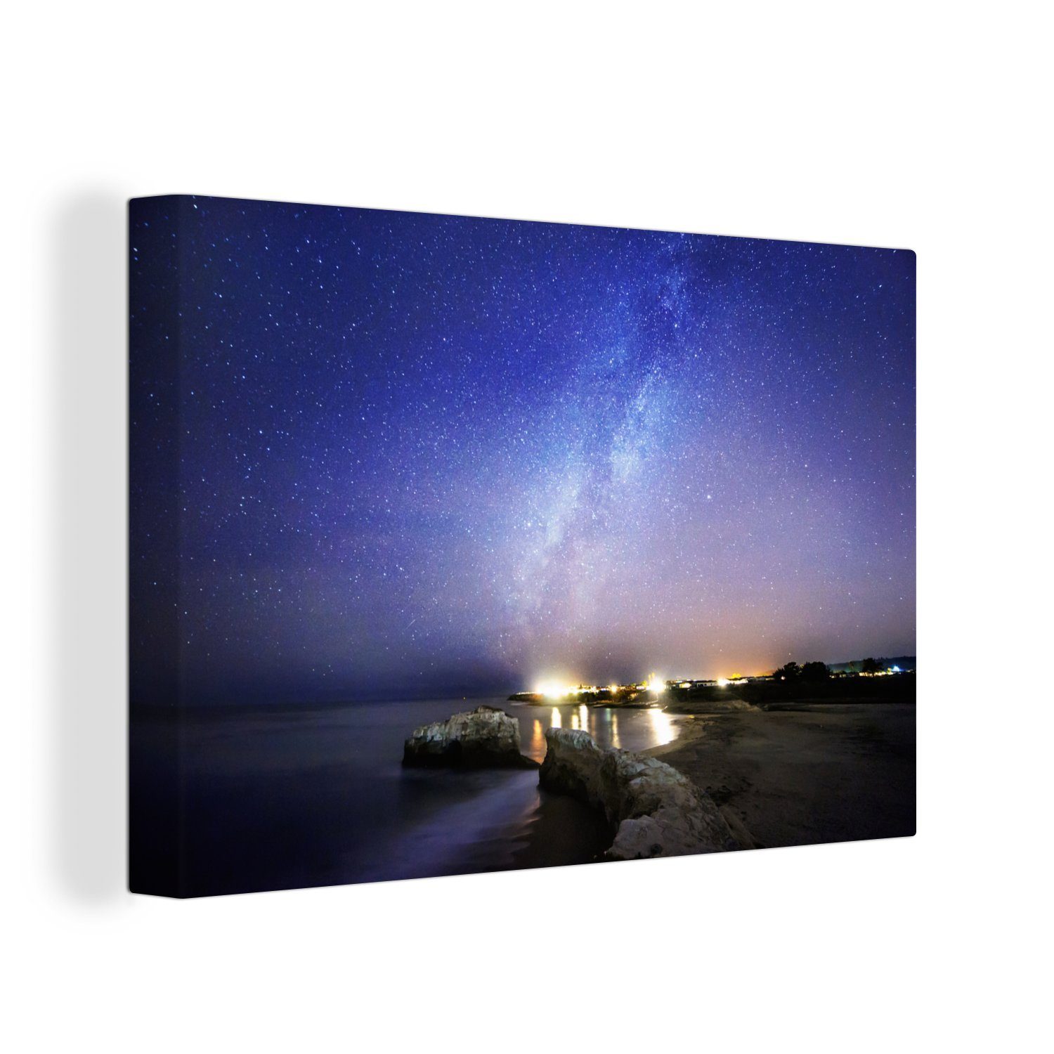 OneMillionCanvasses® Leinwandbild Die Milchstraße beleuchtet die Küste von Santa Cruz, Kalifornien, (1 St), Wandbild Leinwandbilder, Aufhängefertig, Wanddeko, 30x20 cm