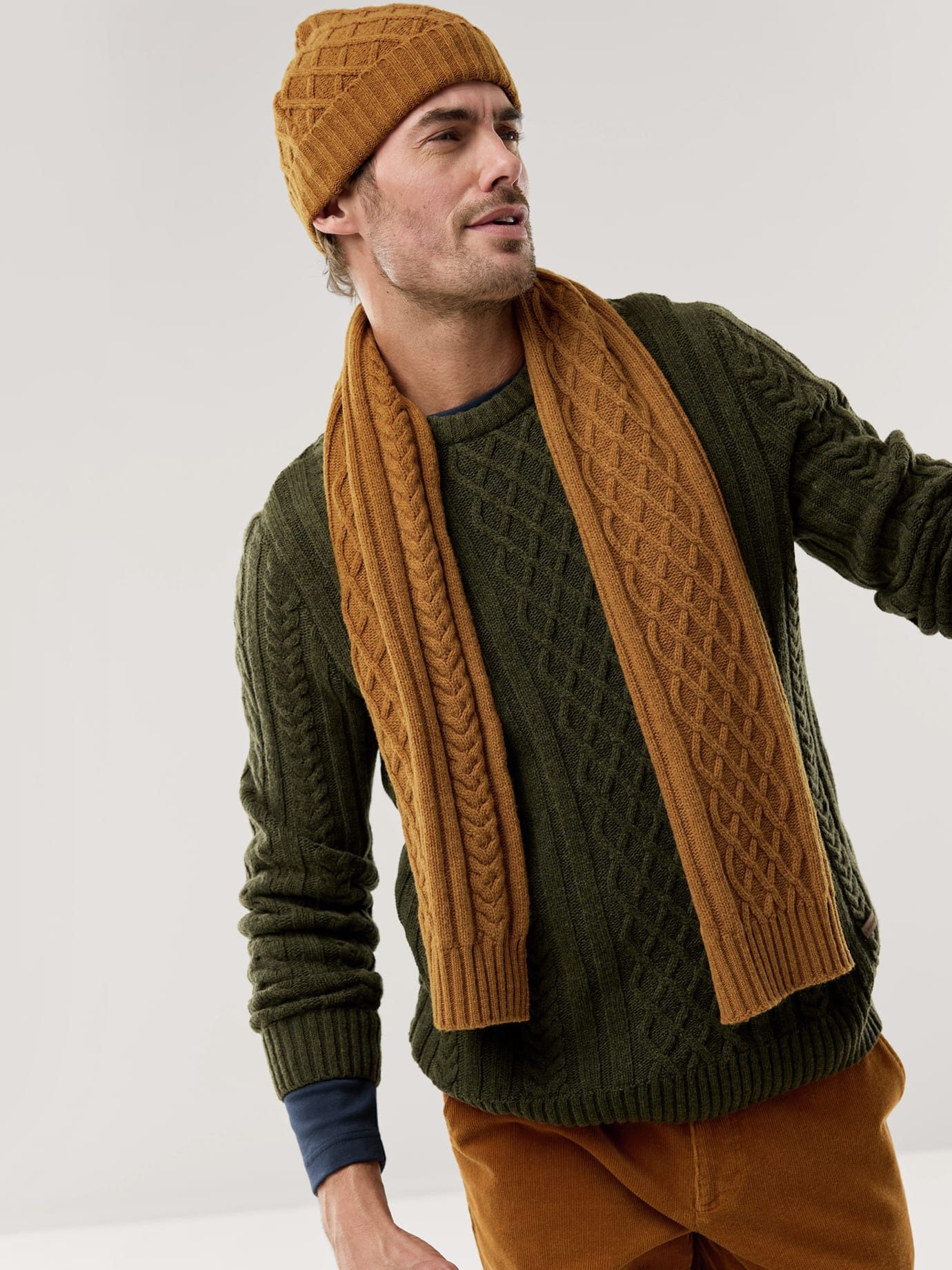 Walbusch Schlupfmütze Herren Aran-Mütze Wollmix Wolle waschmaschinenfest Strickmütze mit aufwendigem Aran-Strickmuster, Einheitsgröße