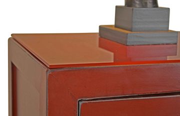 Kai Wiechmann Beistelltisch Lampentisch Asia Shaanxi rot 37x 37 cm Nachttisch, rot lackiert, mit 2 Schubladen, Used Look, Massivholz