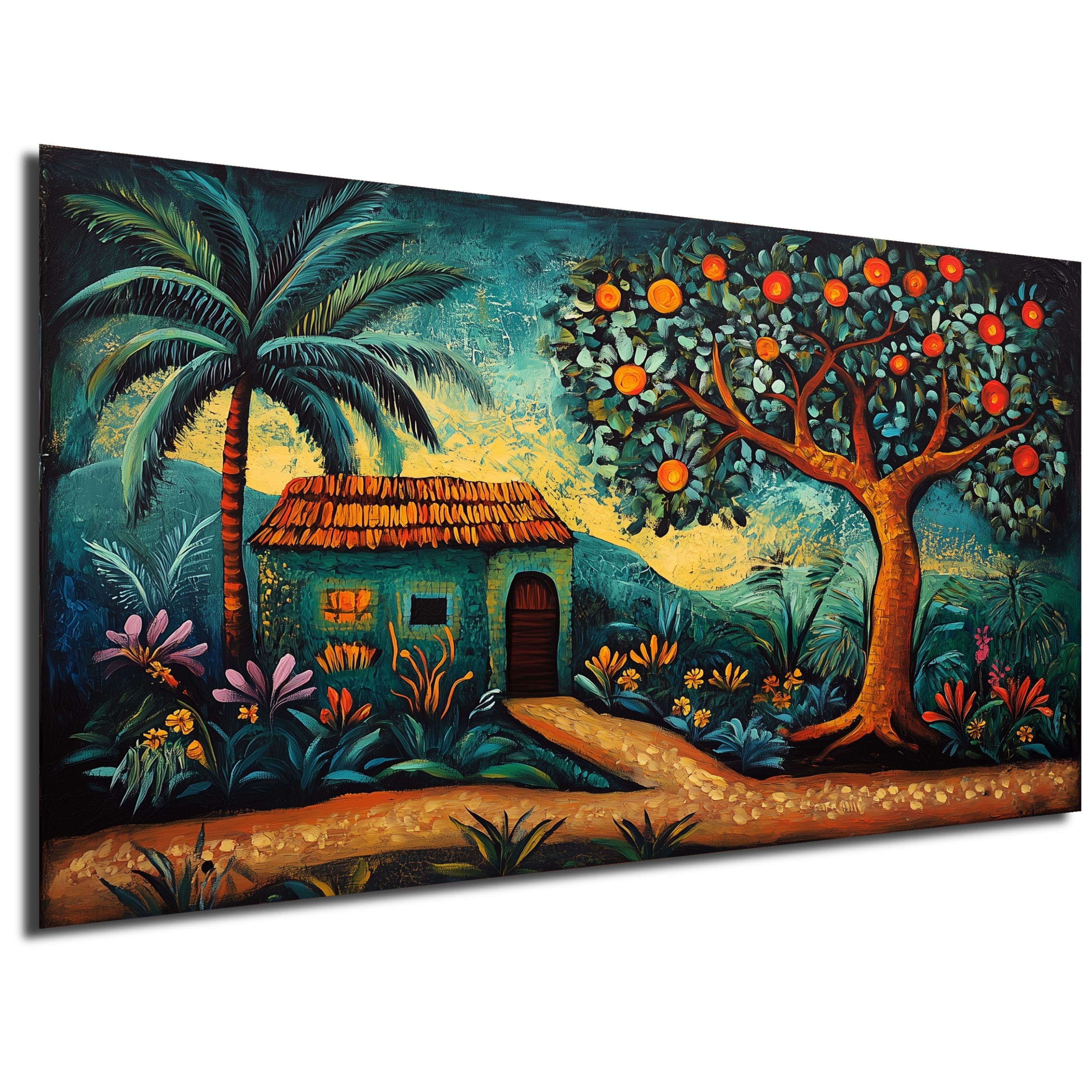 DARO Design Leinwandbild Modern Abstrakt Wandbilder XXL Wandbild Wand Deko Leinwand Bilder, (buntes afrikaninisches Haus - Bild groß Wohnzimmer Schlafzimmer Küche Esszimmer Einteilig Querformat Fotodruck Leinwände Wanddeko Abstrakte Kunst Boho), 30x20cm