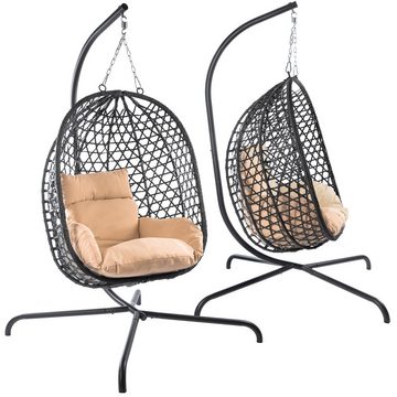 Goods+Gadgets Hängestuhl Hängesessel mit Gestell (Hängekorb Sessel), Schwebeliege Rattan Outdoor & Indoor Relax-Stuhl