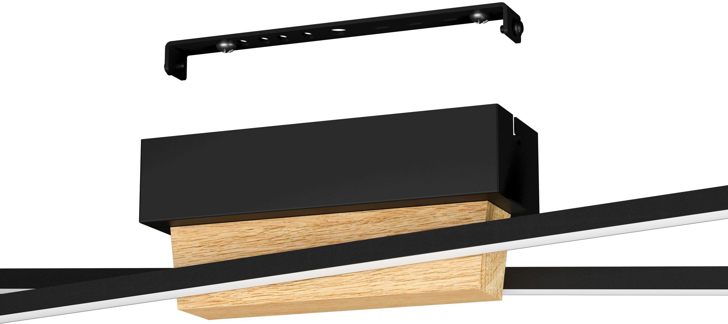 EGLO Deckenleuchte PANAGRIA Deckenlampe, Alu, Stahl, Holz und Kunststoff, IP20, Lampe, LED fest integriert, Warmweiß, Wand-/Deckenleuchte, L93,5 x B7,5 x H11 cm, schwarz, braun