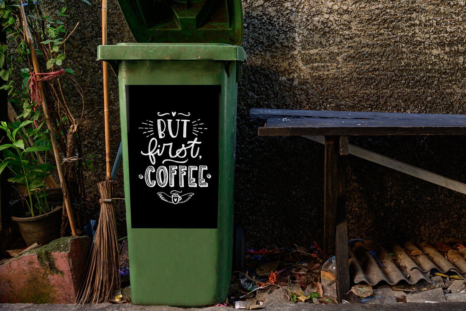 MuchoWow Wandsticker Zitate (1 Sprichwörter Abfalbehälter - zuerst Container, Mülleimer-aufkleber, Kaffee Mülltonne, St), Aber Sticker, 