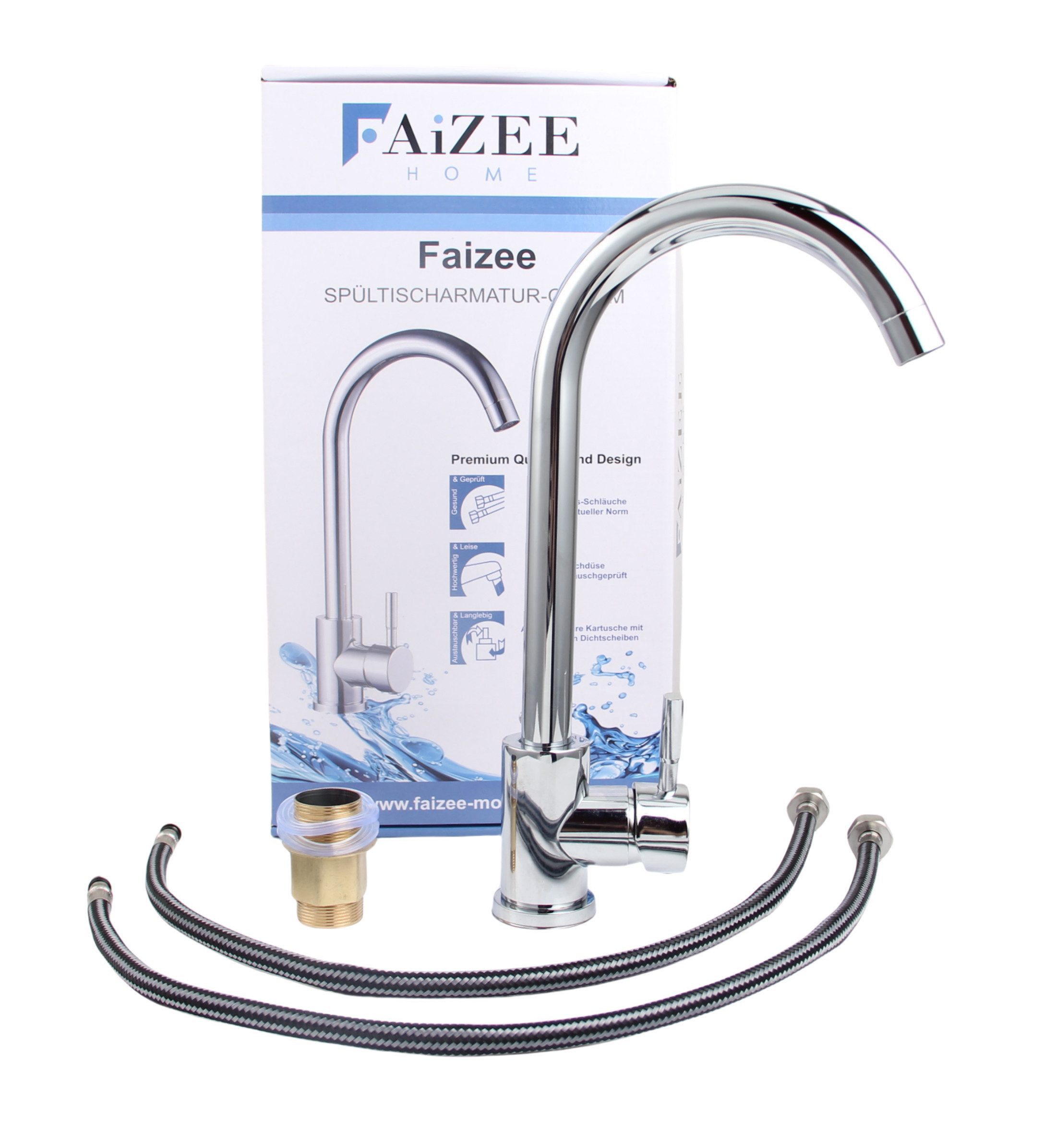 Faizee Furniture Stainless Steel Sink, Stainless Steel Built-in Kitchen Sink, Sink with Drain Fitting + Tap, Rectangular, 76/15 cm