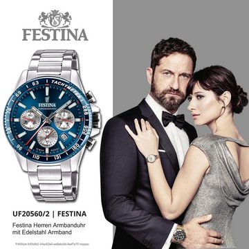 Festina Quarzuhr Festina Herrenuhr Timeless Chronograph, Herren Armbanduhr rund, Edelstahlarmband silber, Elegant