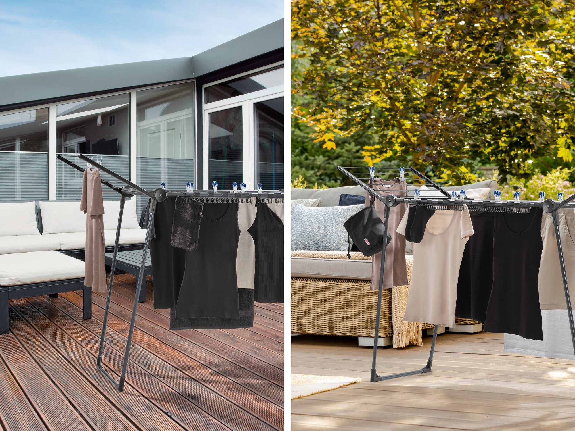 Leifheit Wäscheständer Standtrockner Pegasus Slim Black, 15m Trockenlänge, 105cm Flügelhöhe, schmal (55cm), zusammenklappbar – Bild 4 von 5