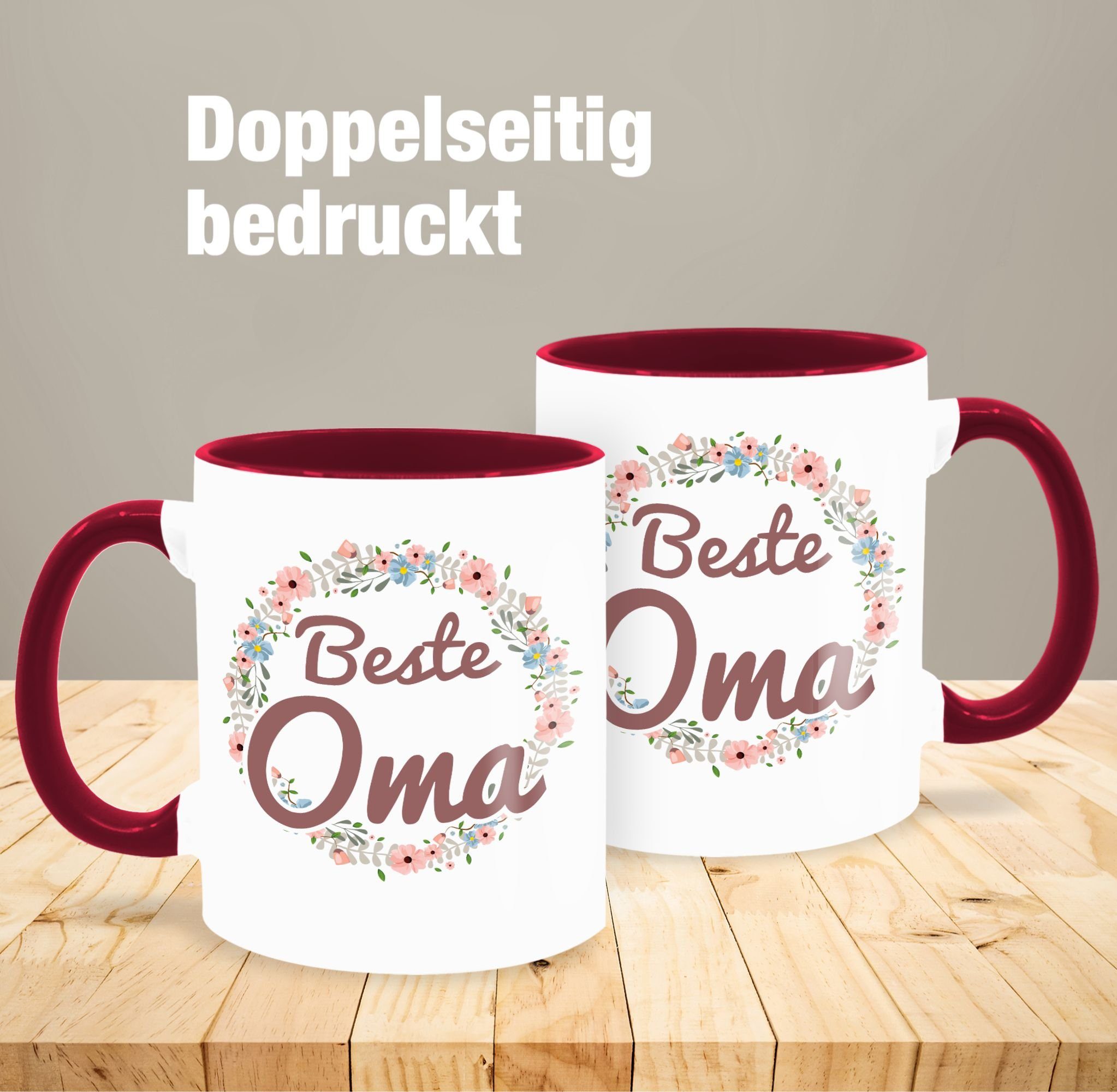 1 Tasse, Oma Beste Bordeauxrot Keramik, Tasse Großmutter Shirtracer Oma