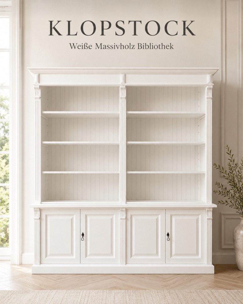 Wohnpalast Bücherregal Bücherschrank Klopstock im Landhaus Stil - Massivholz Regal 225 cm