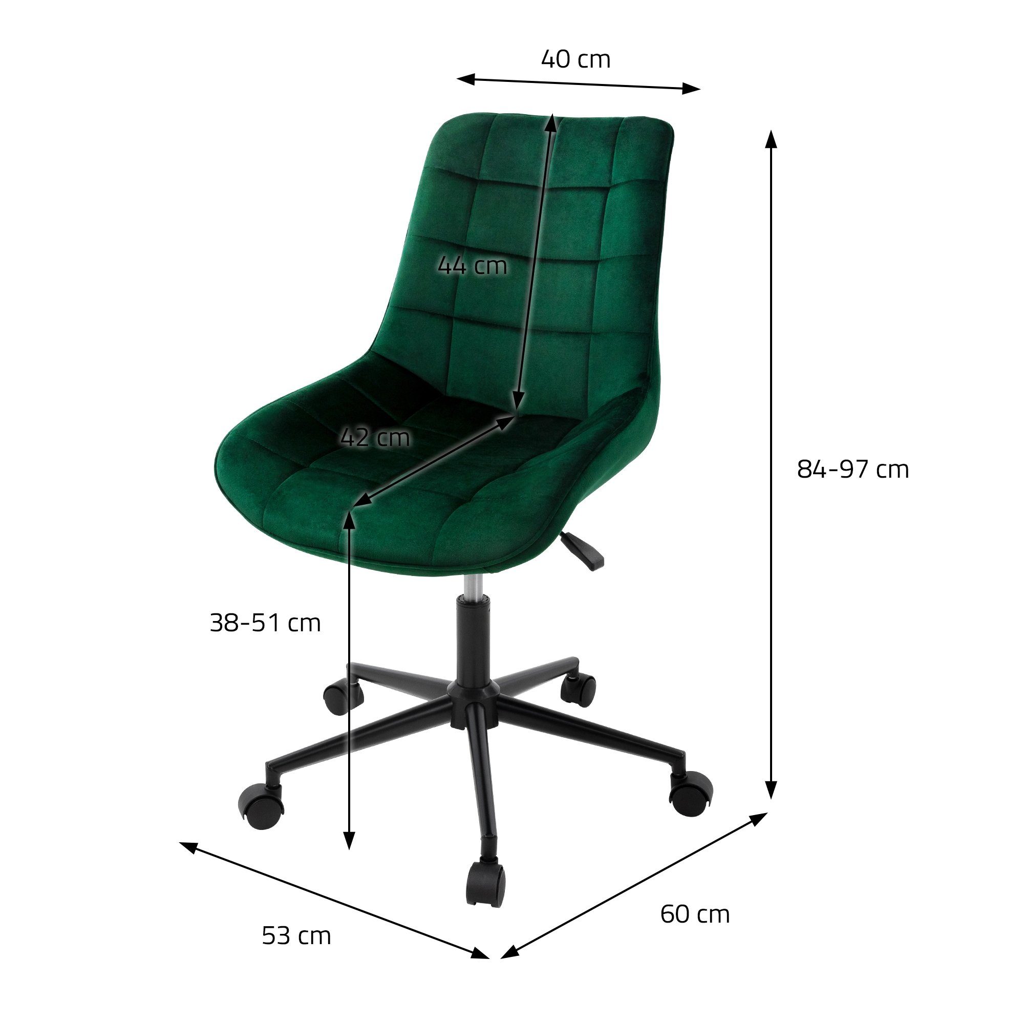 360° Office Home Samt Grün 5 aus Büro, Schreibtischstuhl Bürostuhl Ergonomisch für Rollen mit ML-DESIGN höhenverstellbar Drehstuhl Polsterstuhl &