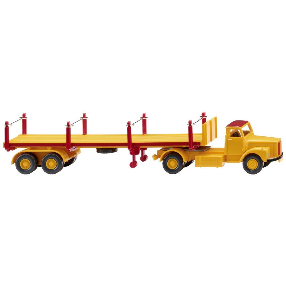 Modelleisenbahn-Straße Wiking 051844 H0 LKW Modell Scania Rungensattelzug, signalgelb/karminr