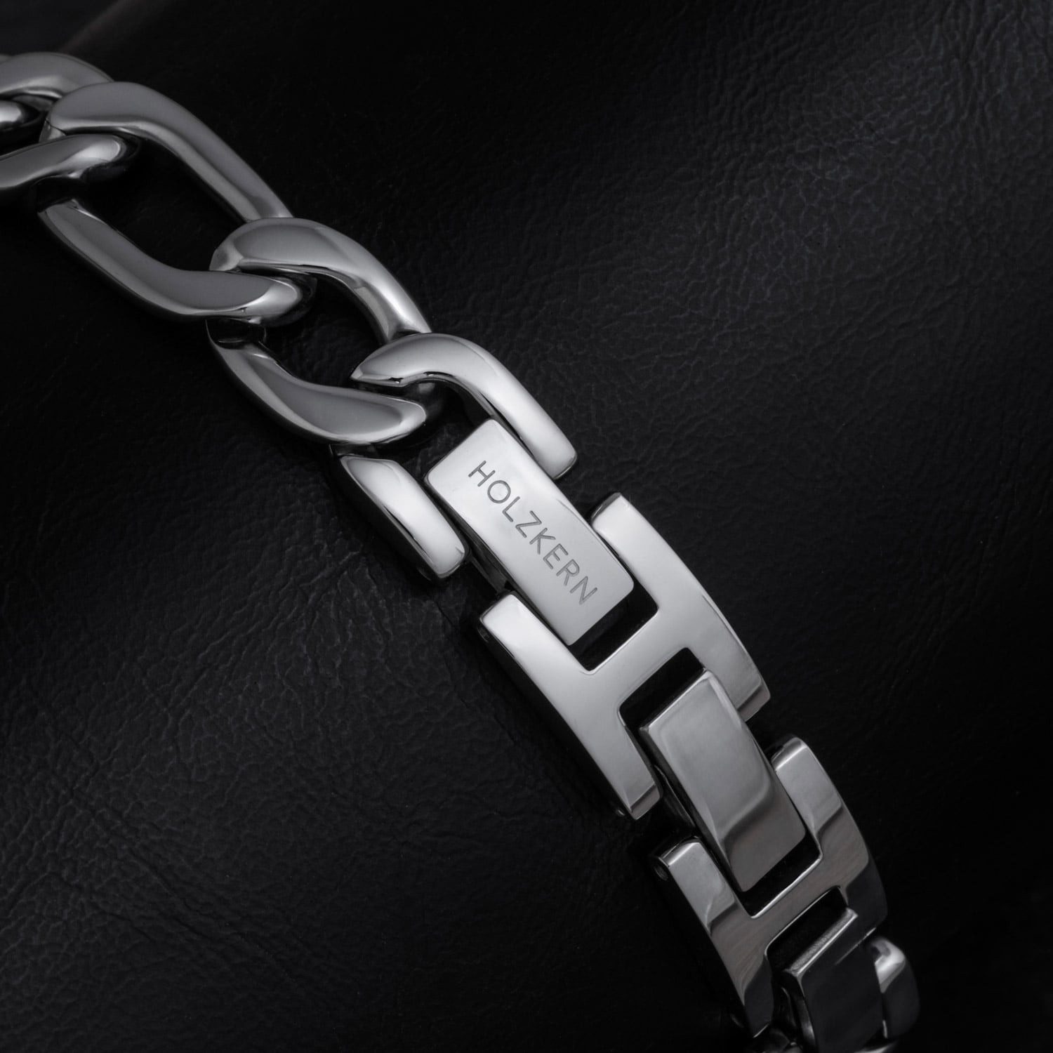 Holzkern Gliederarmband Herren-Edelstahl Modulus Blatt Grün/Silberfarben