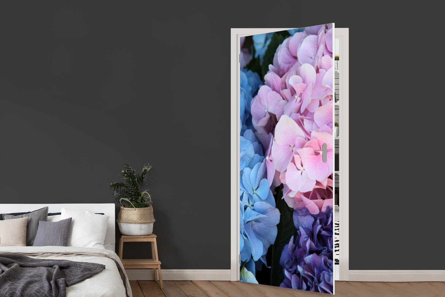 - Tür, Blumen Matt, Hortensie Türtapete - (1 cm für - St), Botanisch, MuchoWow Türaufkleber, Strauch bedruckt, Fototapete 75x205