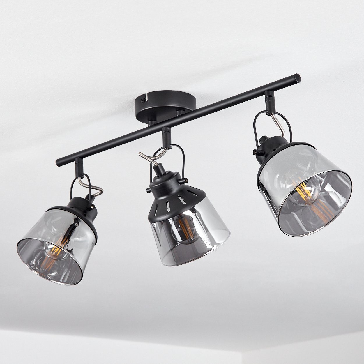 moderne hofstein E14 Leuchtmittel, in Deckenlampe aus »Rimini« Schwarz/Rauchfarben, Deckenleuchte Schirmen Rauchglas, mit ohne Metall/Glas