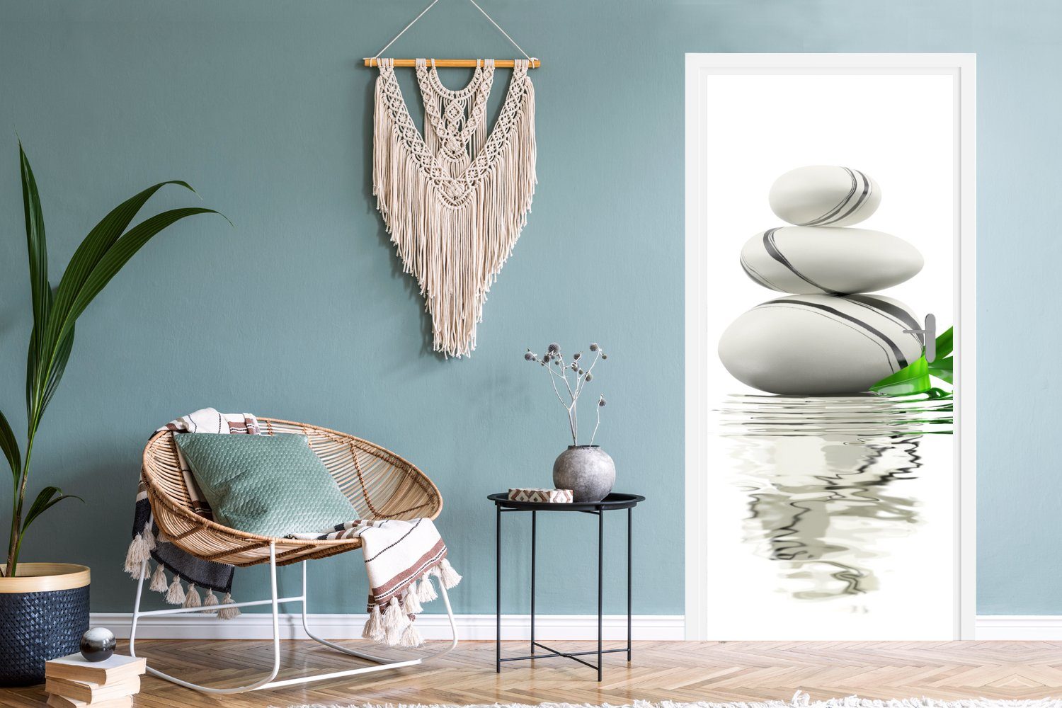 MuchoWow Türtapete Zen-Steine im Wasser, Matt, bedruckt, (1 St), Selbstklebende Tapete, Folie für Möbel, 75x205 cm – Bild 4 von 5