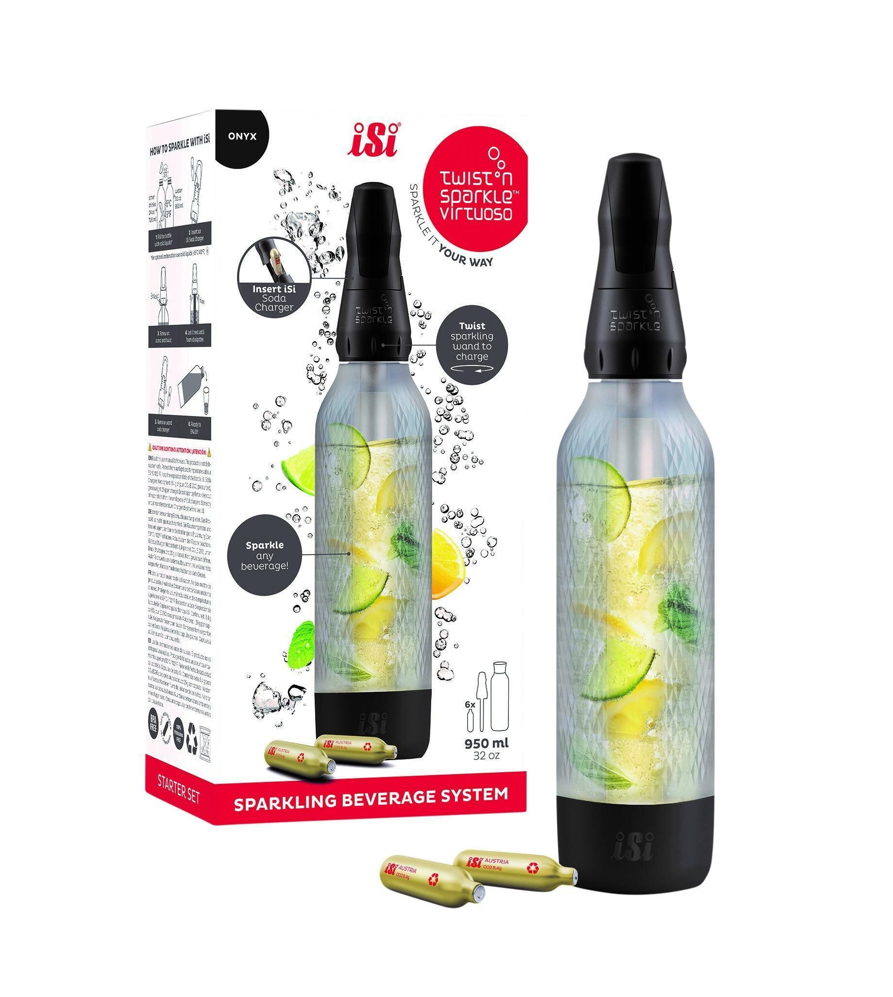 iSi Wassersprudler Twist'n Sparkle Virtuoso Wassersprudler, Manueller Wassersprudler, 0,95 L, kompakt