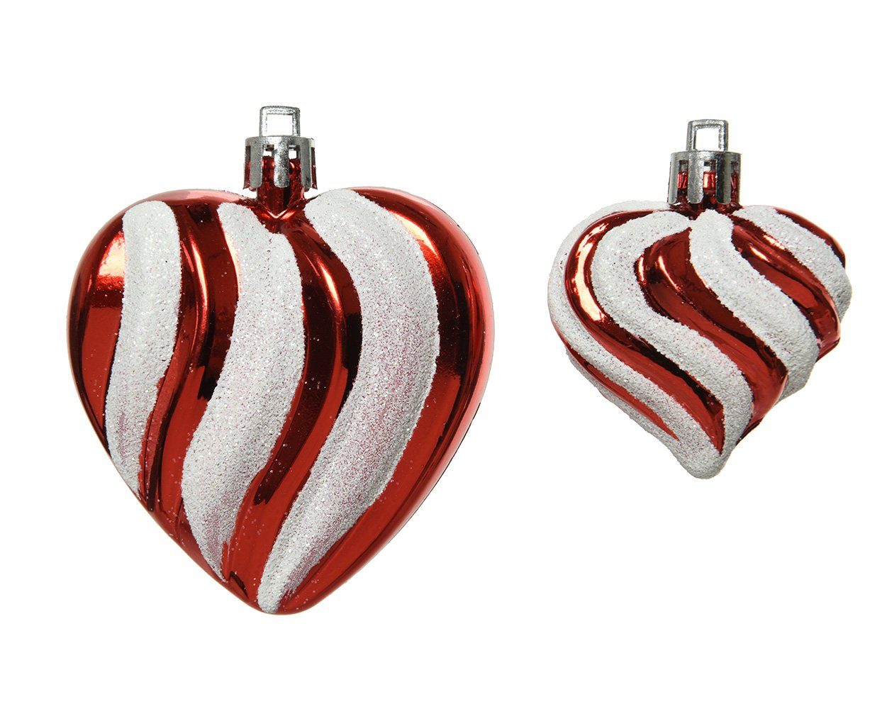 Kaemingk Christbaumschmuck, Christbaumschmuck Kunststoff Herzen 5cm + 7cm rot / weiß, 2er Set