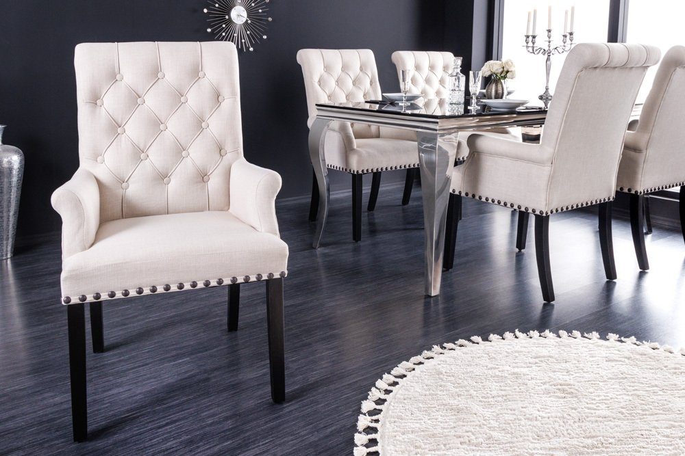 riess-ambiente Armlehnstuhl CASTLE beige/schwarz - Strukturstoff, Holzbeine, mit Armlehne (Einzelartikel, 1 St), Landhaus & Chesterfield-Kombination - ideal für – Bild 3 von 5